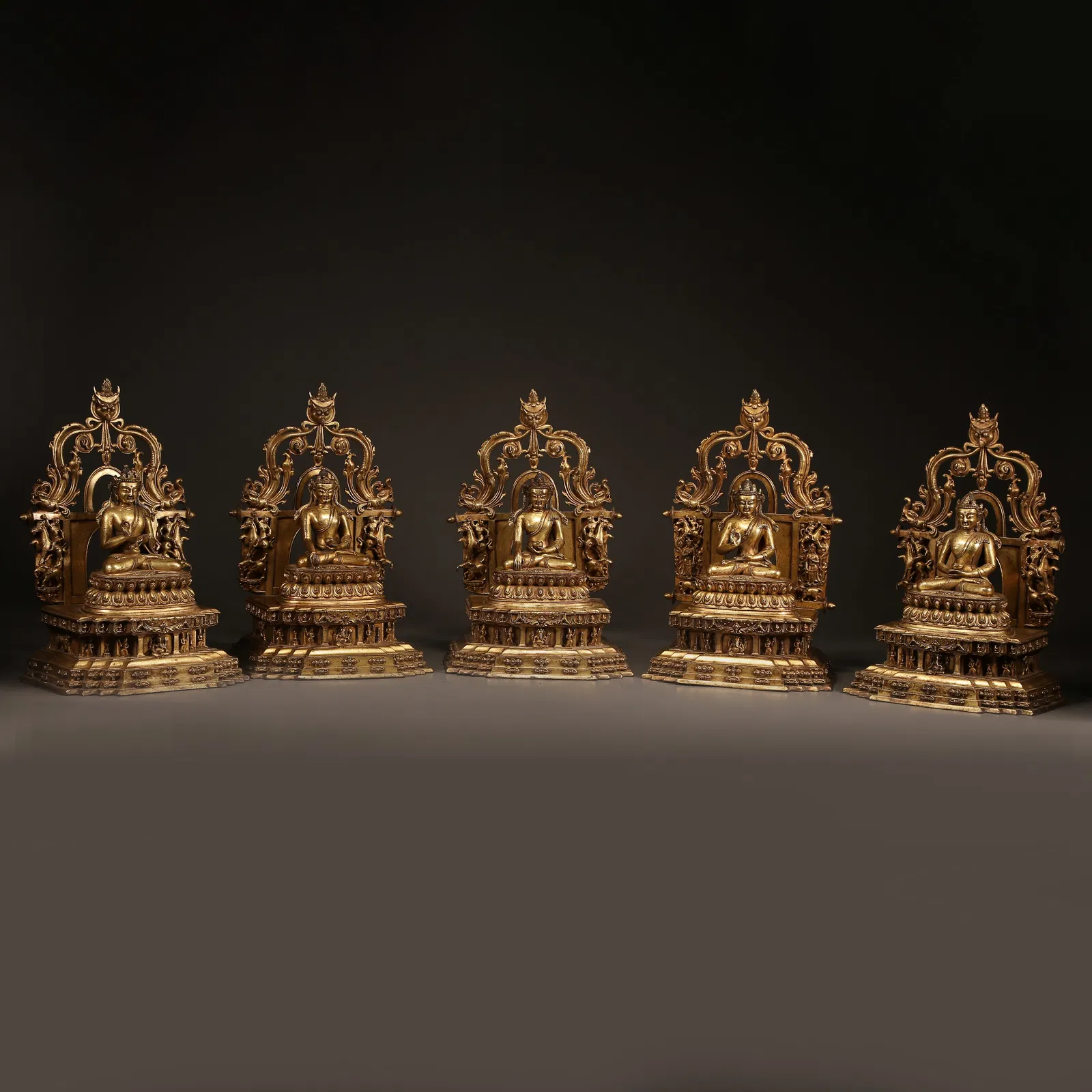 A SET OF GILT BRONZE FIVE DHYANI BUDDHAS
