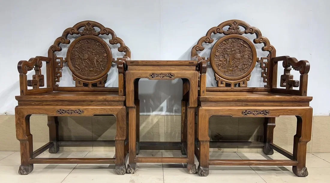 A Set of Huge Huanghuali wood Auspicious Cloud and Auspicious Beast Pattern Chairs