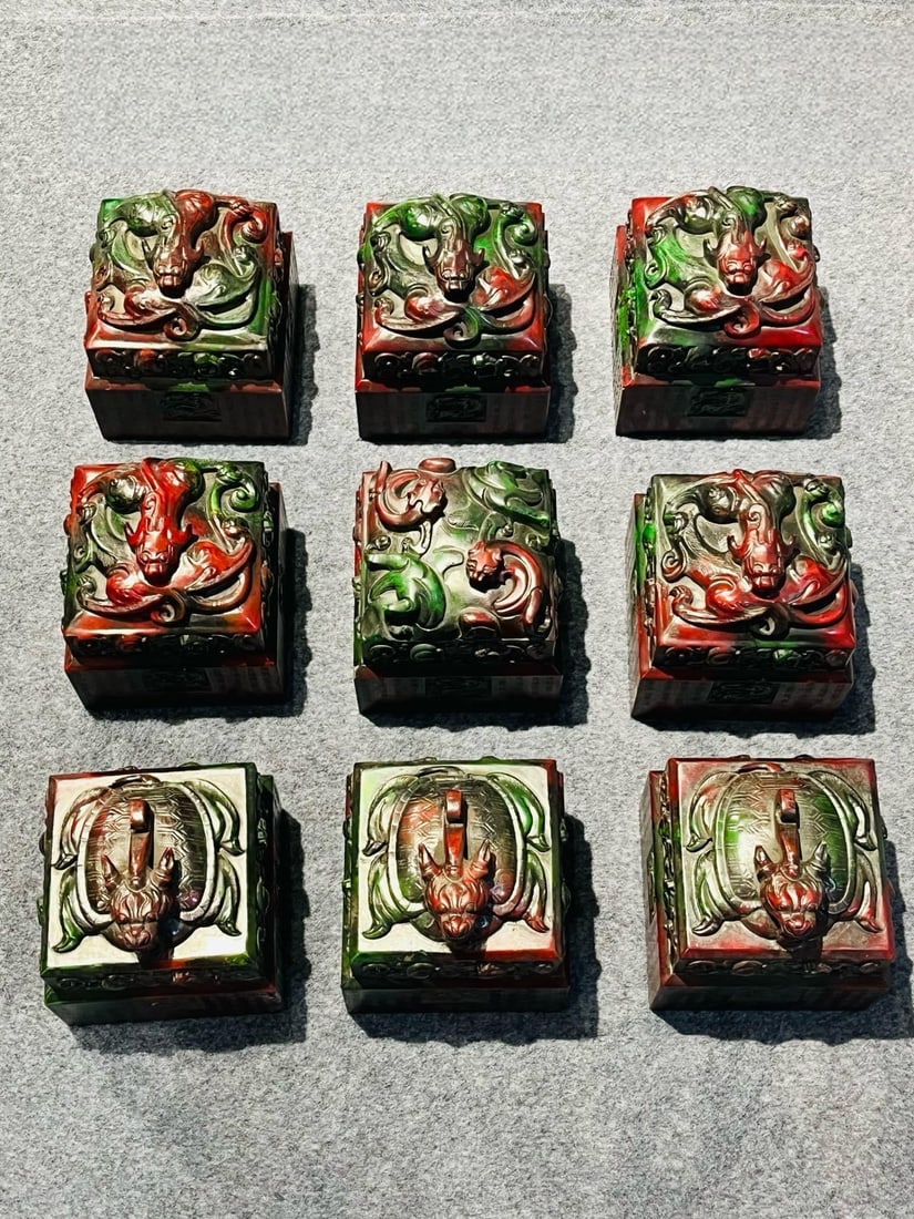 A set of nine exquisite ancient jade seals inscribed with "Emperor Yuan Shengwu, Genghis Khan".