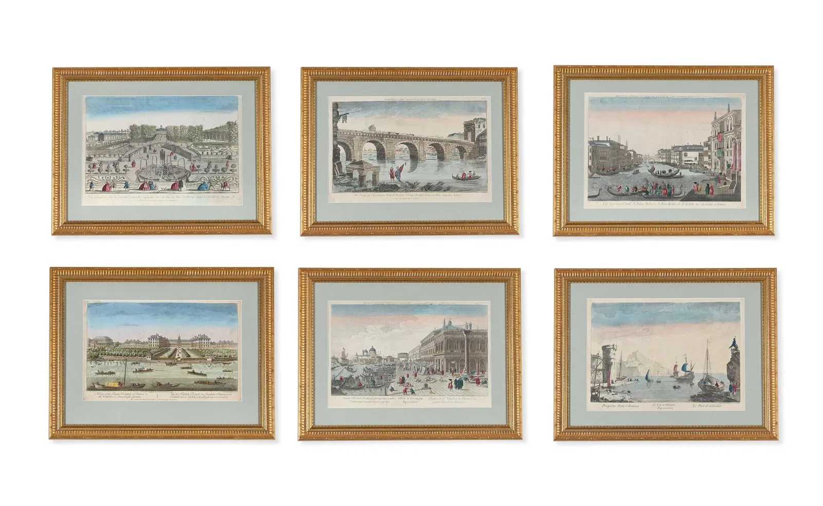 A SET OF SIX FRAMED VUES D'OPTIQUE OF EUROPEAN LANDMARKS, 19TH CENTURY