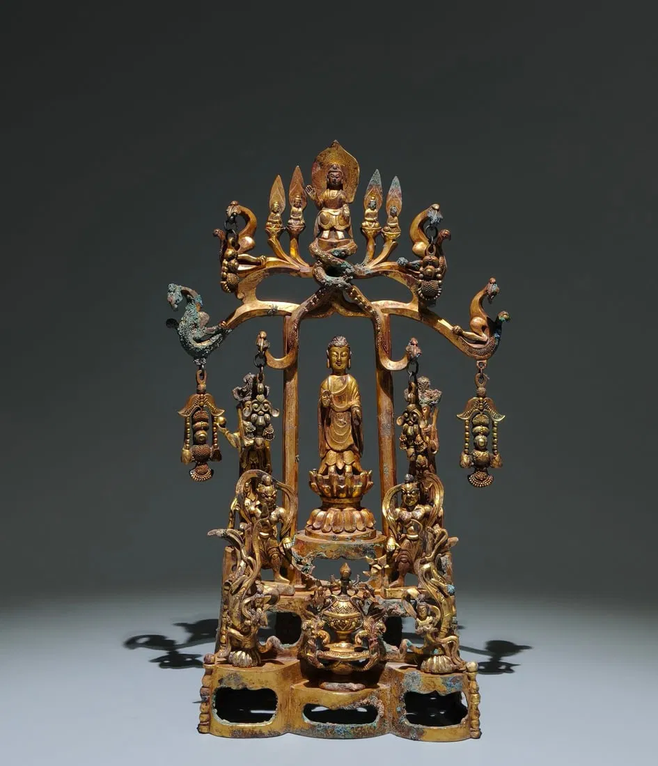 A Set of Solemn Gilt Bronze Buddha Statue,With Inscription