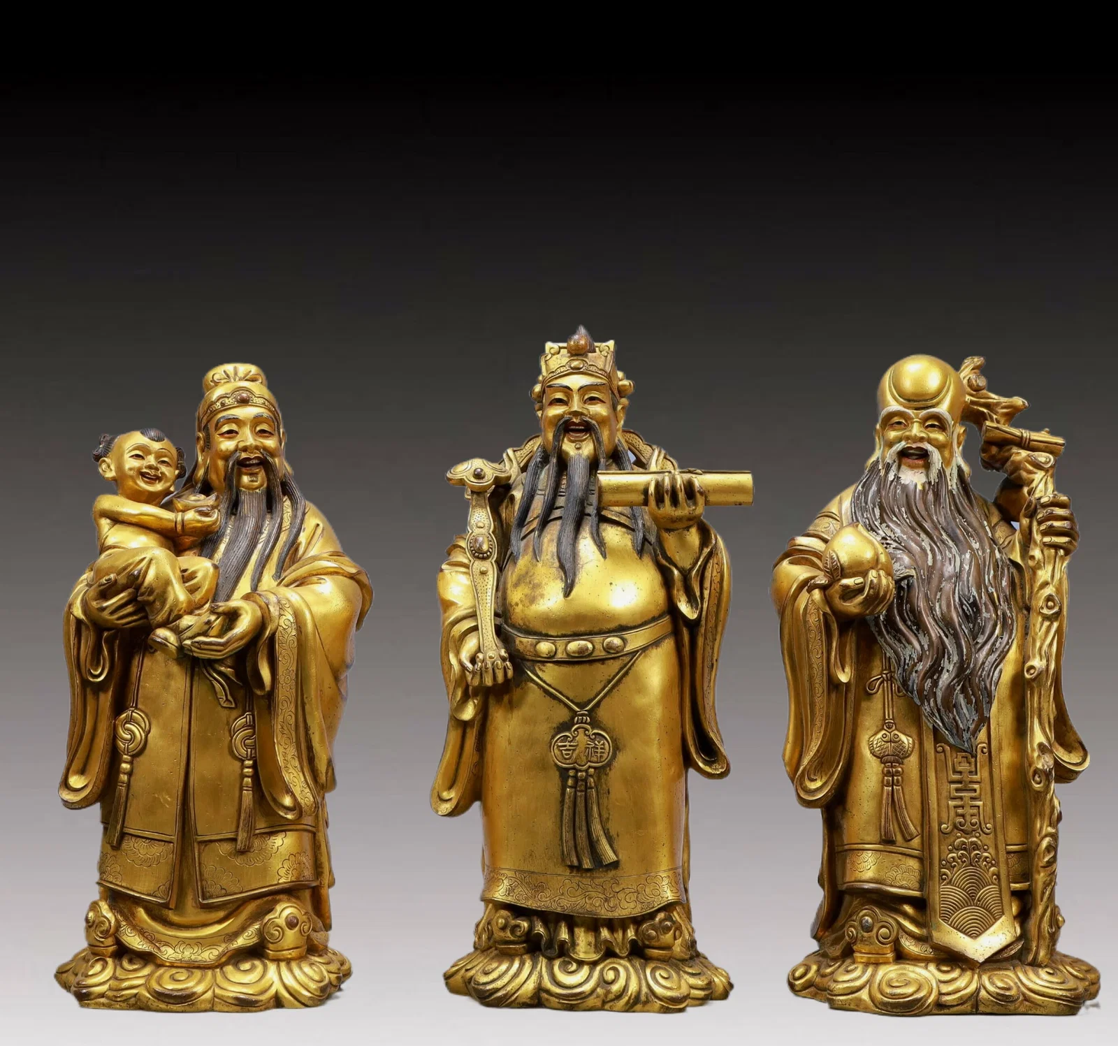 A Set of Solemn Gilt Bronze Statue of Figures