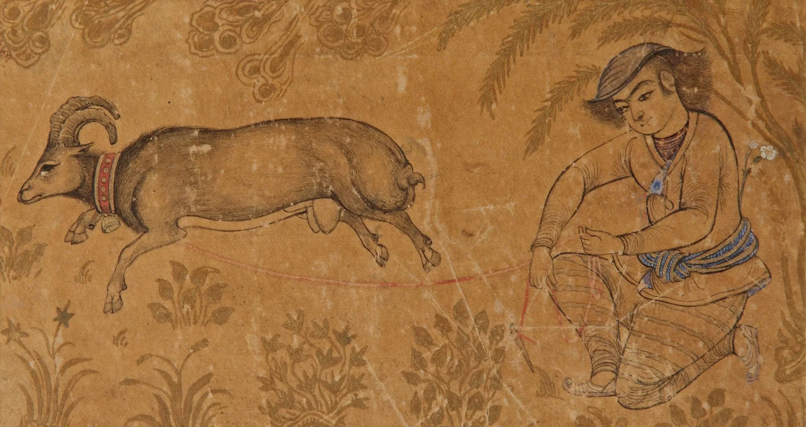 A SHEPHERD WITH HIS GOAT, PERSIA SAFAVID, ISFAHAN, 17TH CENTURY