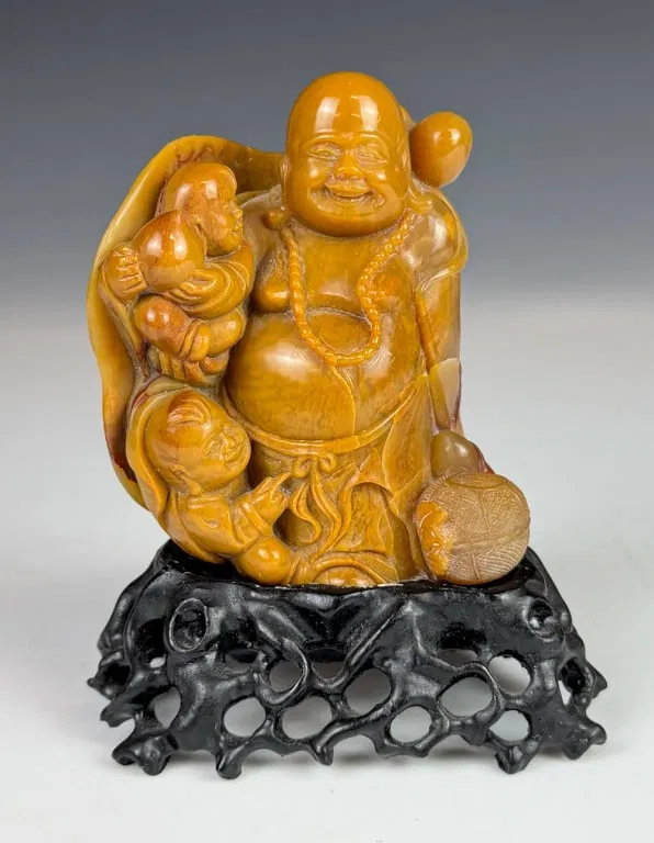 A Shoushan Stone Buddha Statue w/Std Republican
