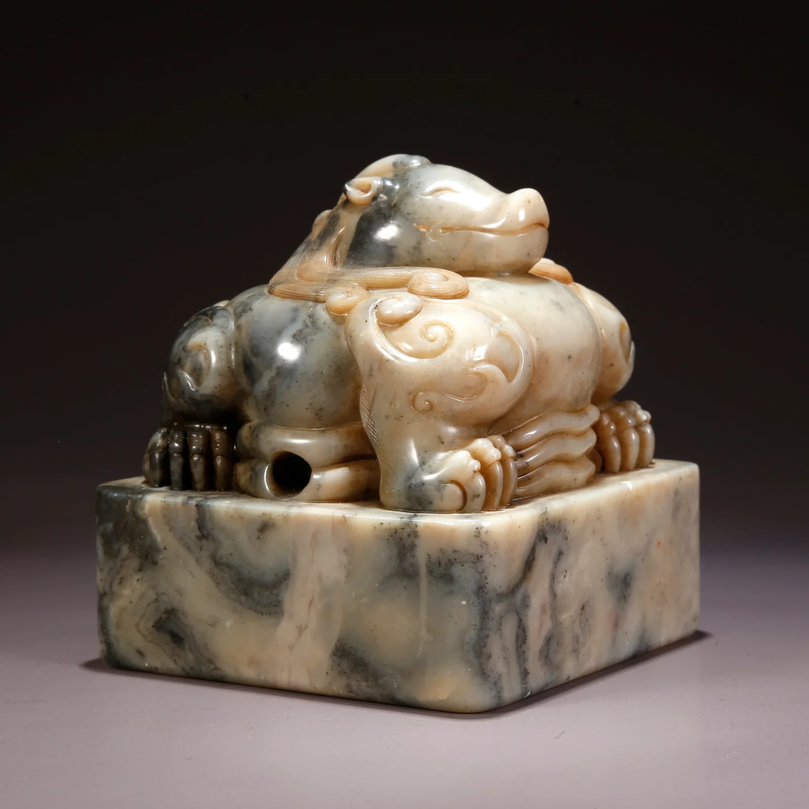 A SHOUSHAN STONE CARVED SEAL WITH BEAST HANDLE