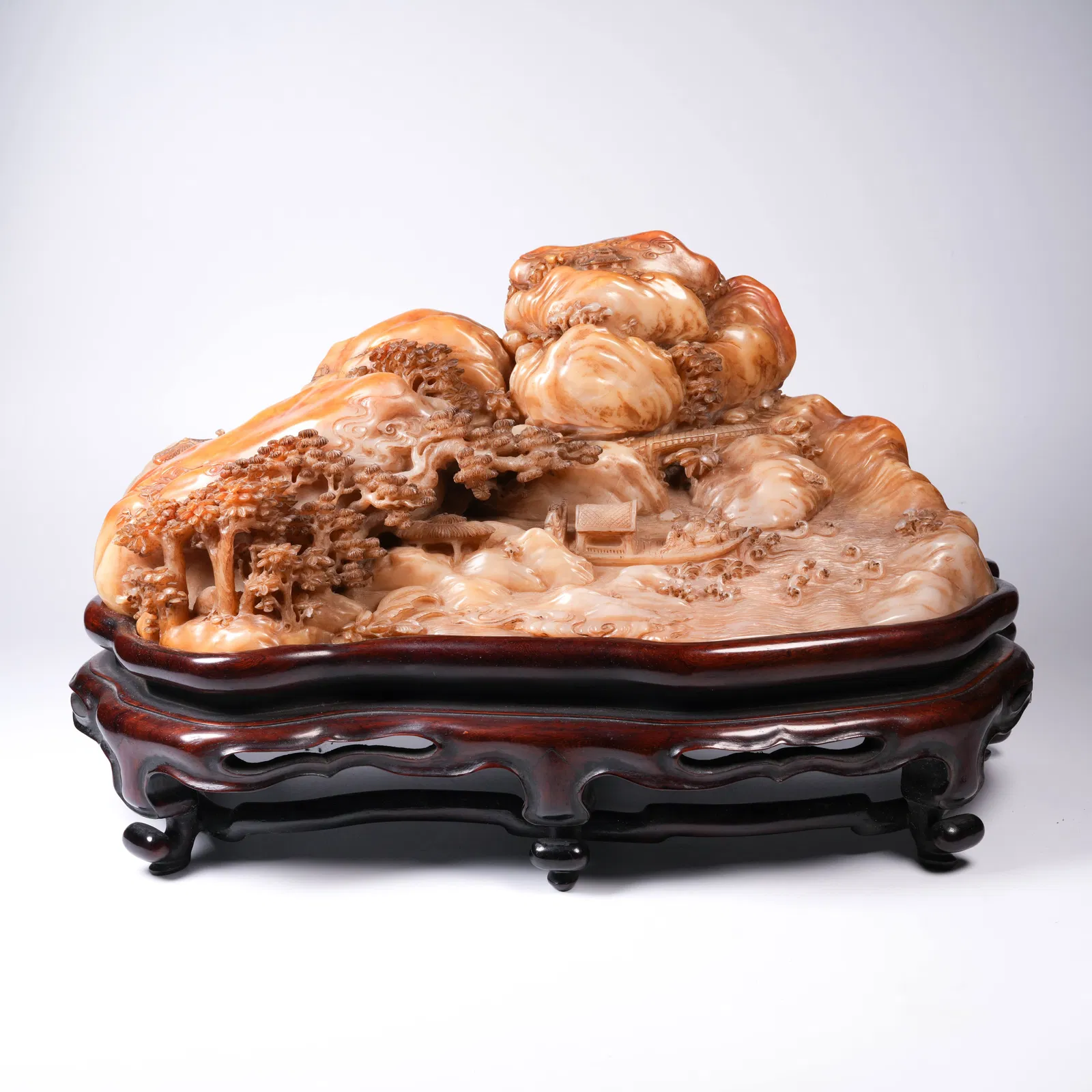 A SHOUSHAN STONE MINIATURE LANDSCAPE ORNAMENT