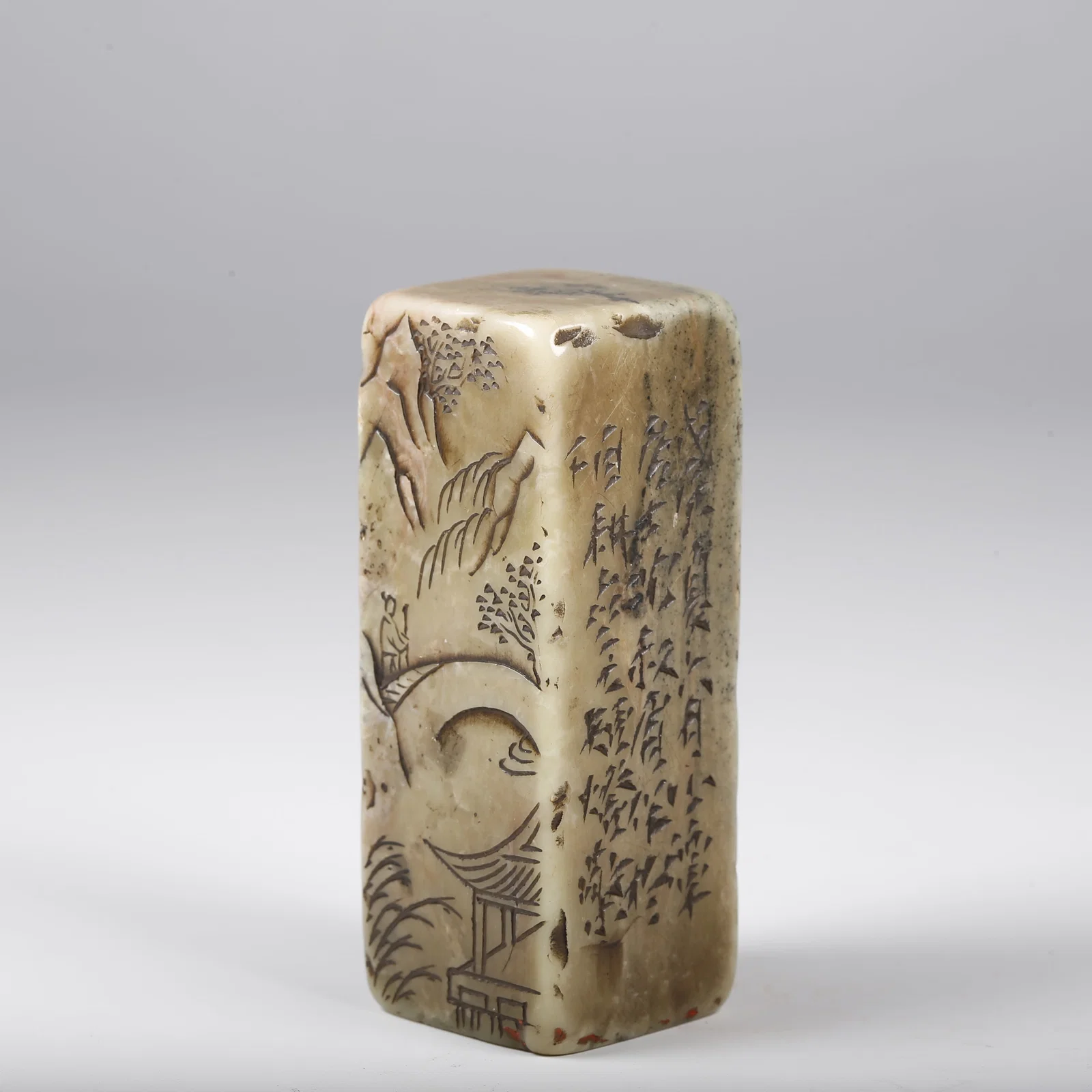 A SHOUSHAN STONE SEAL DEPICTING "VISITING FRIENDS WITH A QIN" SCENE