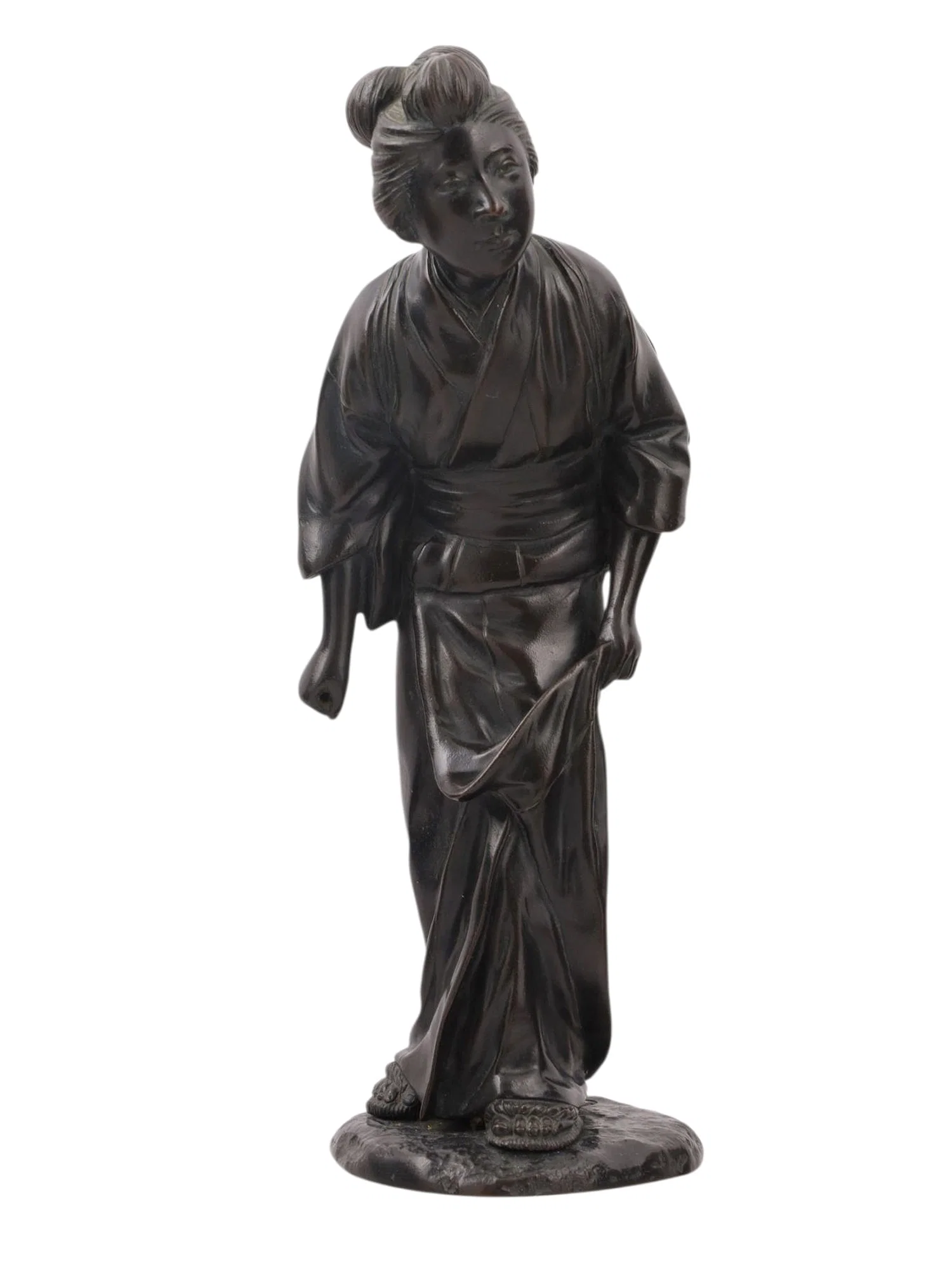 A SIGNED JAPANESE BRONZE FIGURE OF A LADY, MEIJI PERIOD (1868–1912)