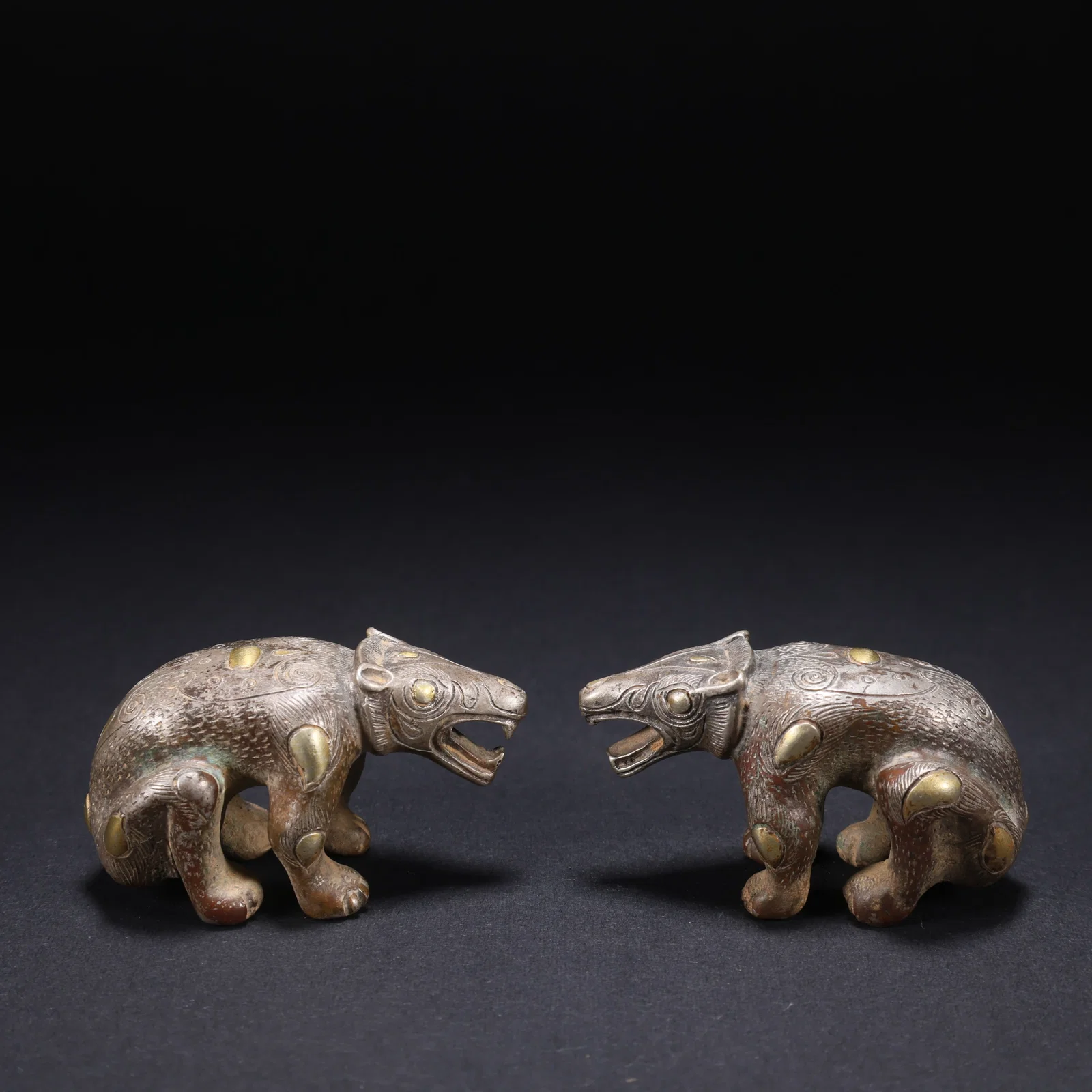 A SILVER BEARS, PAIR, GILDED