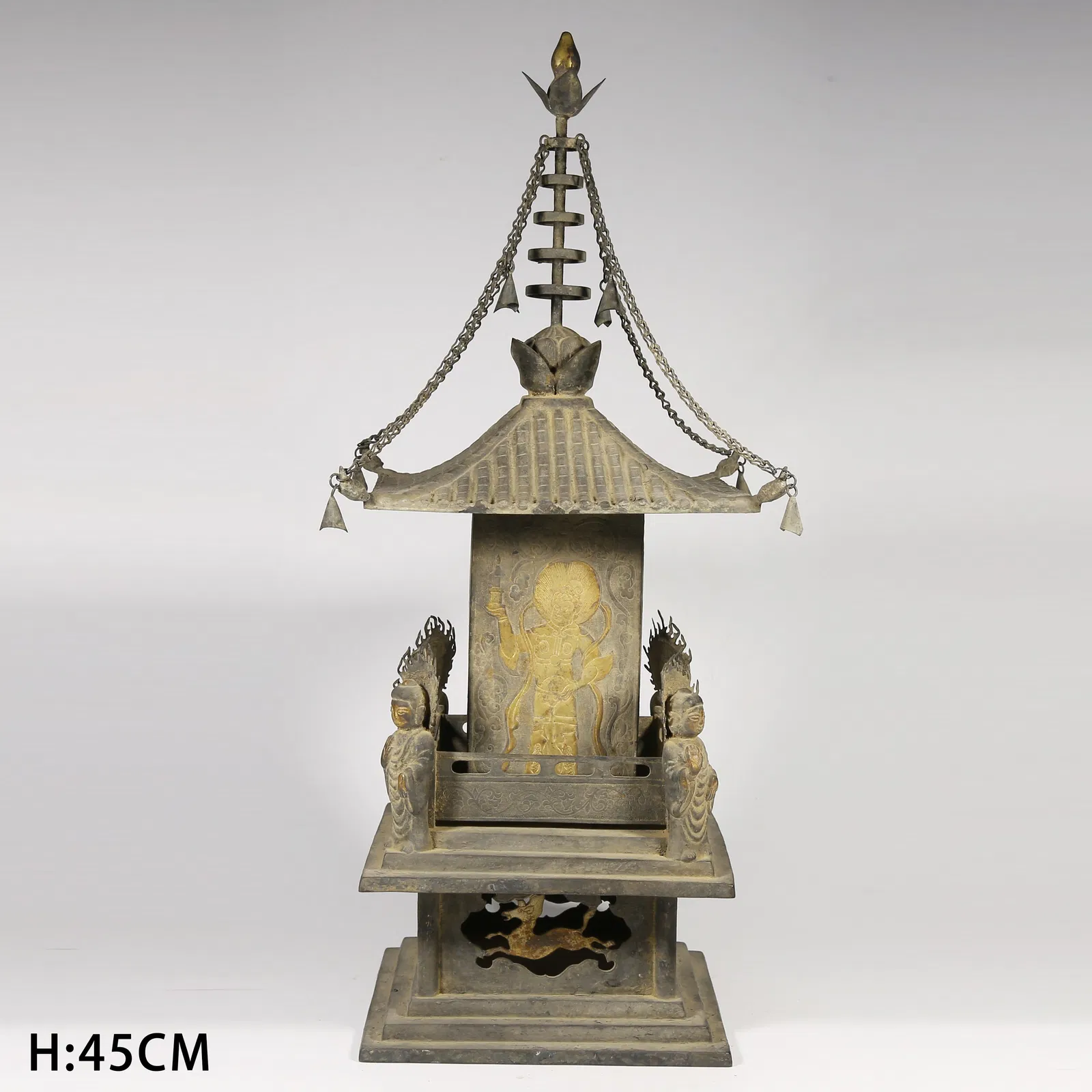 A SILVER PARTIAL GILDED FOUR HEAVENLY KINGS PAGODA