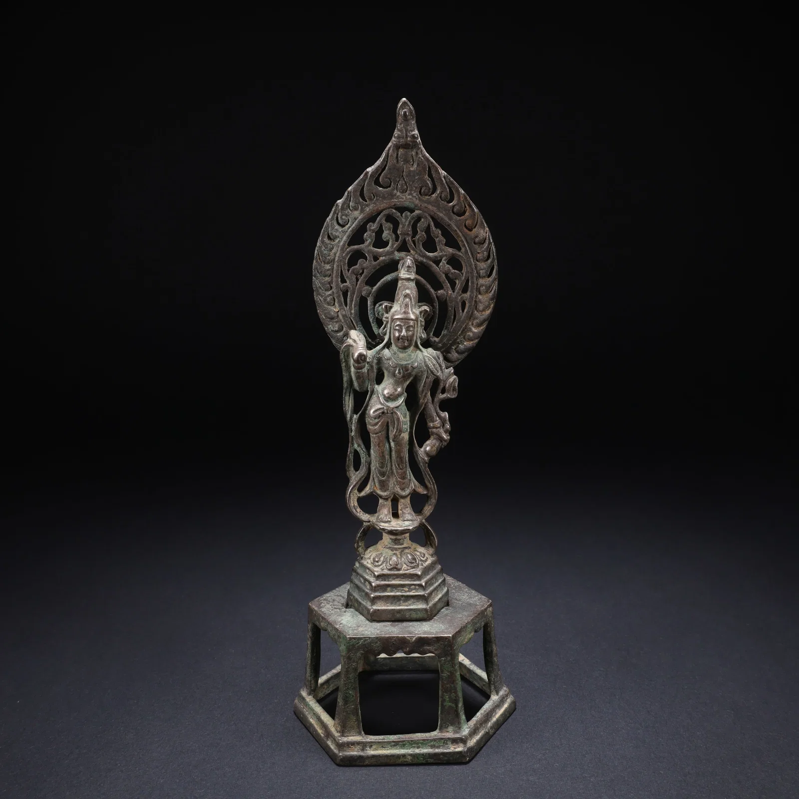 A SILVER THREE-PIECE BUDDHA SET