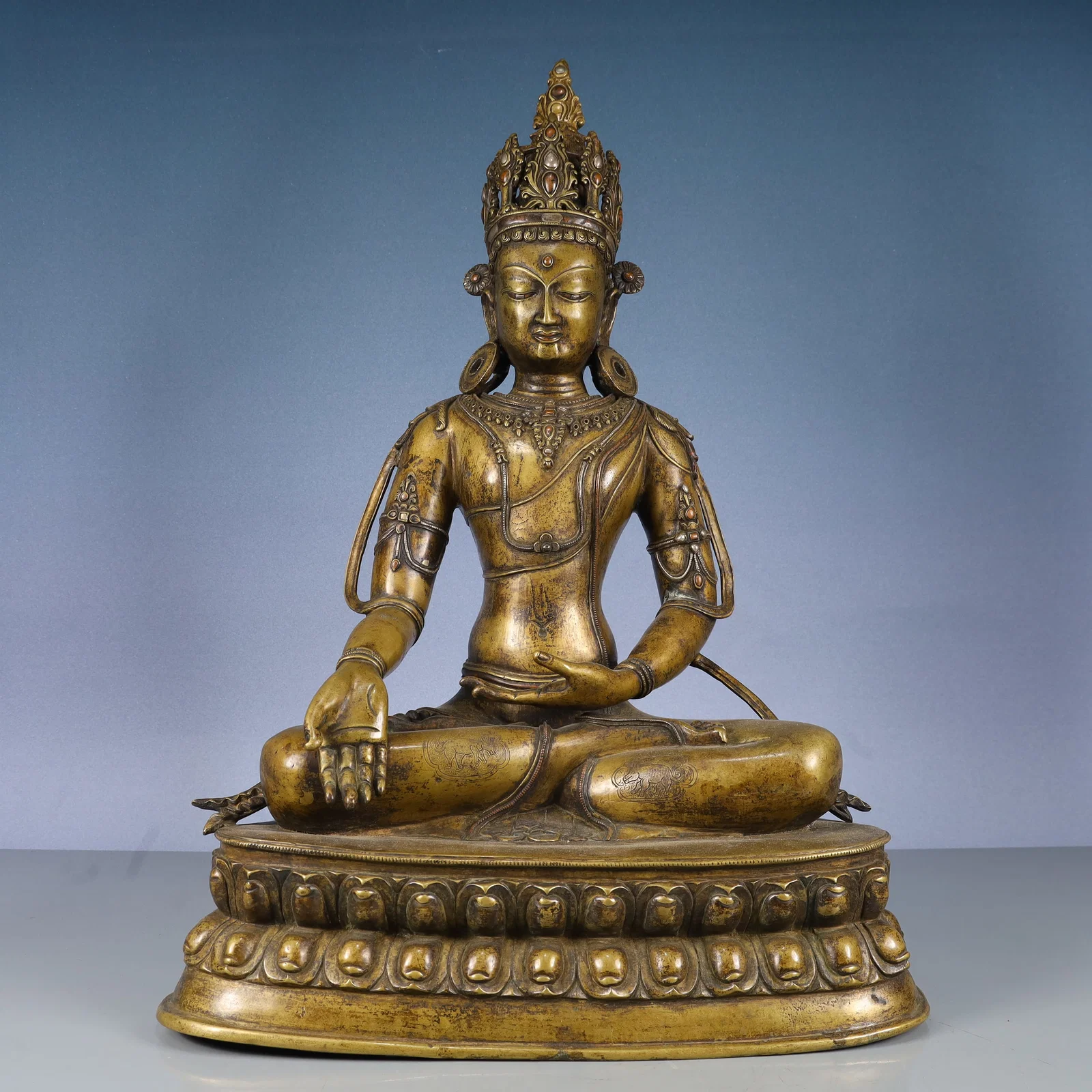 A Solemn Bronze Inlaid Gold and Silver Statue of Tara,Inlaid Gems