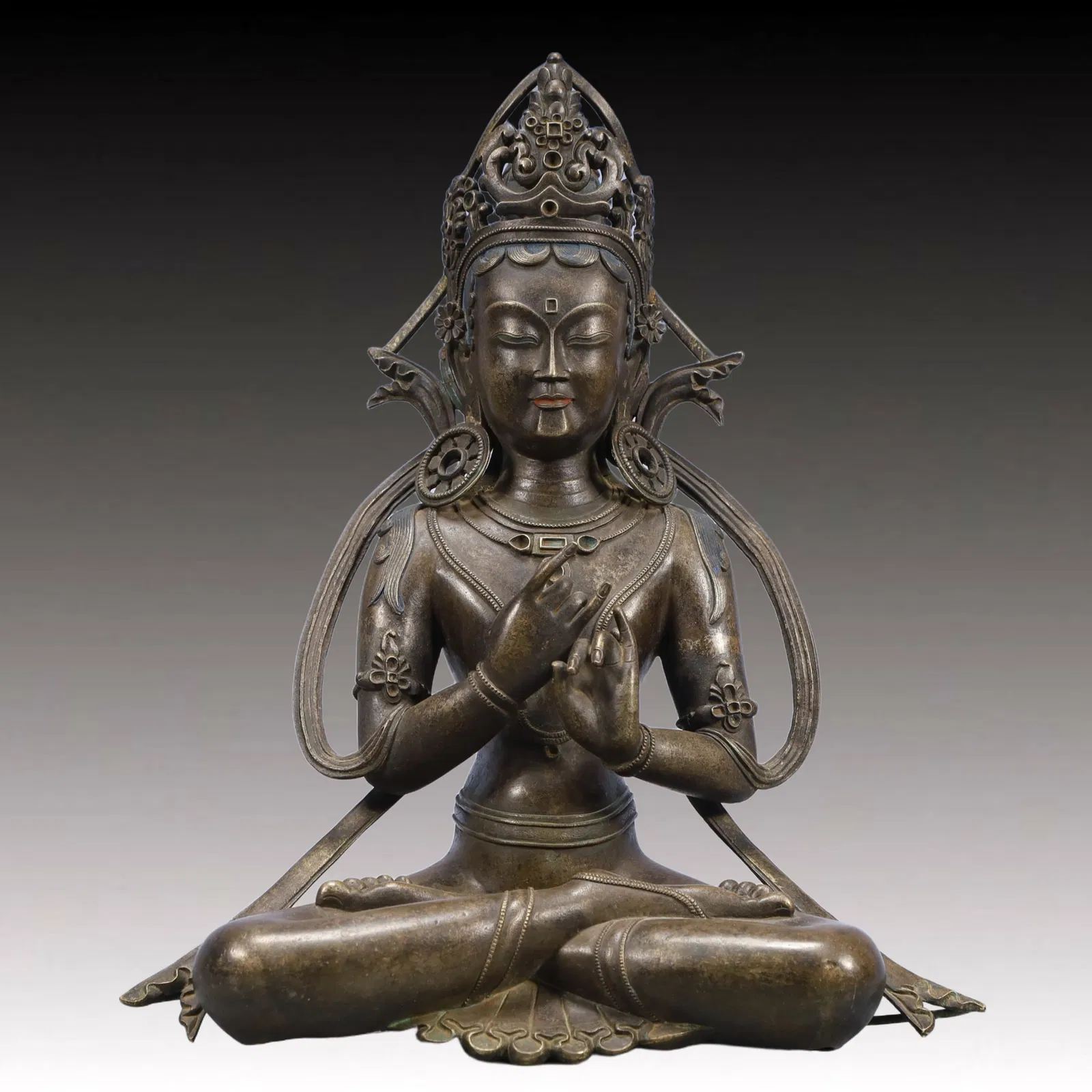 A Solemn Bronze Statue of Bodhisattva
