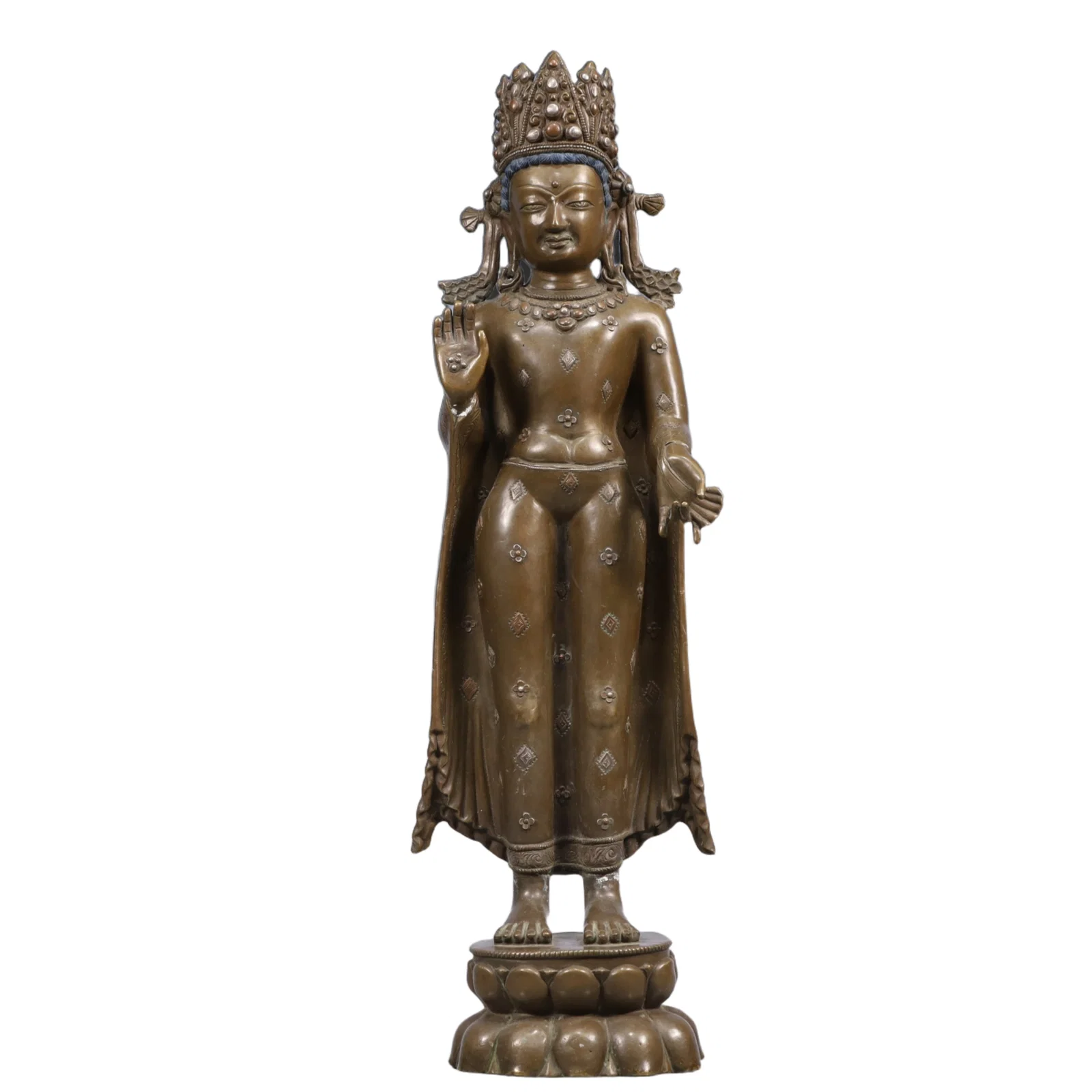 A Solemn Bronze Statue of Tara, Inlaid Gems