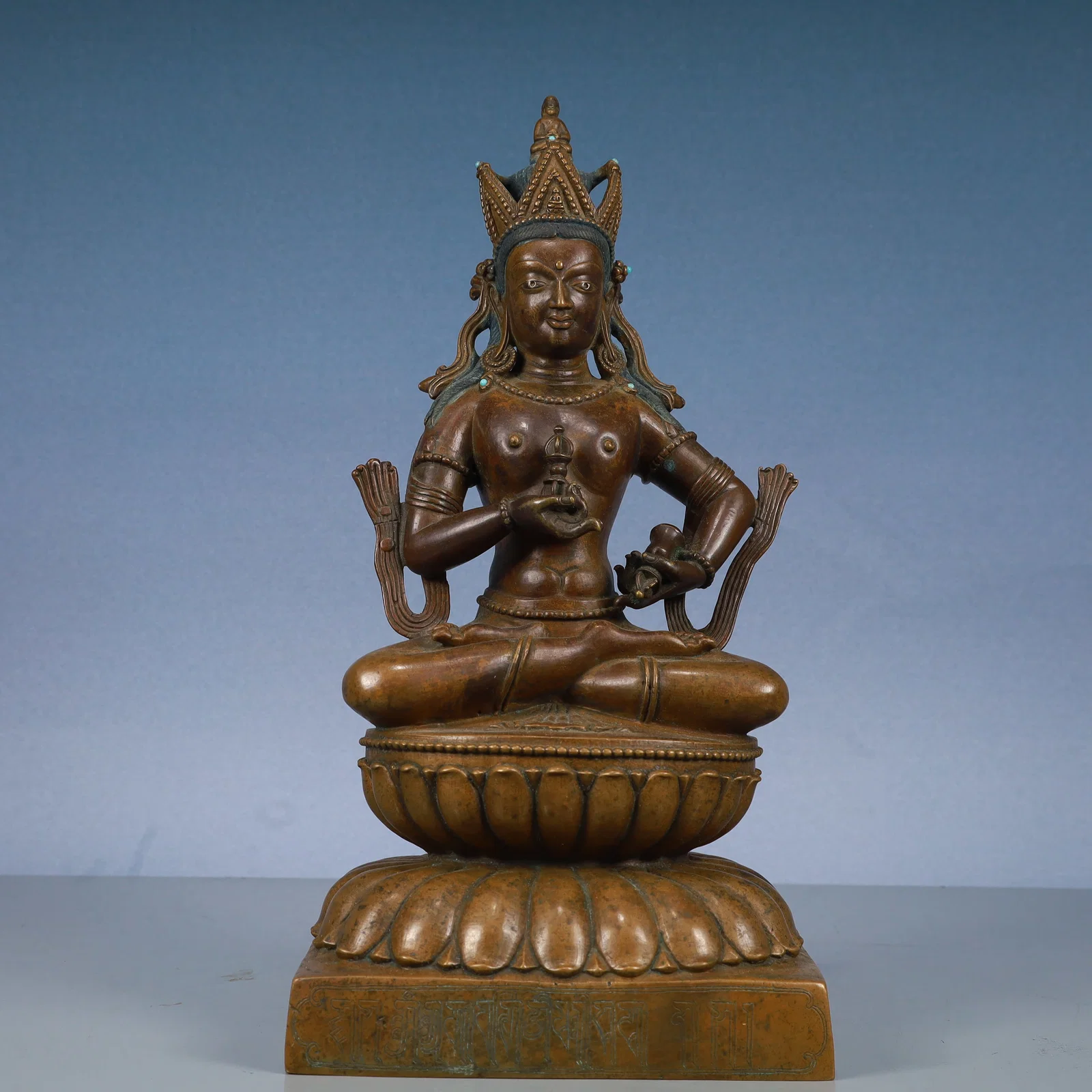 A Solemn Bronze Statue of Vajrasattva,With Inscription