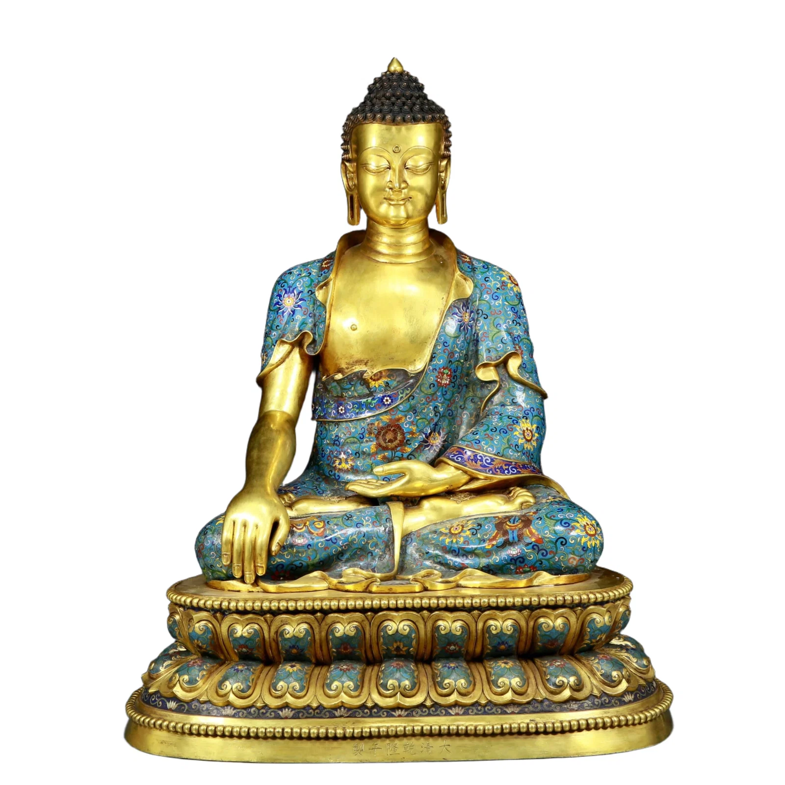 A solemn cloisonné statue of Gautama Buddha