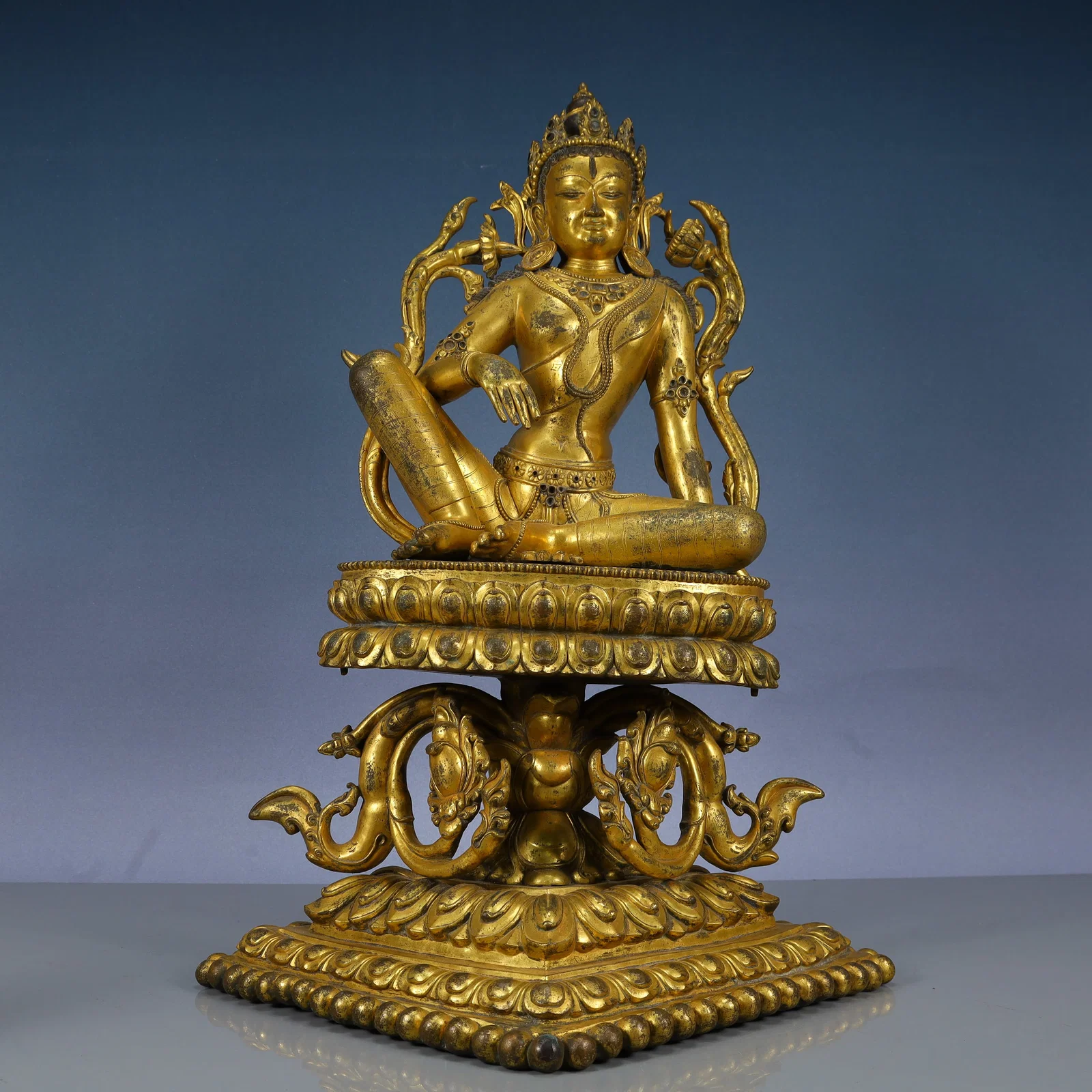 A Solemn Gilt Bronze Statue of Avalokitesvara,With Inscription