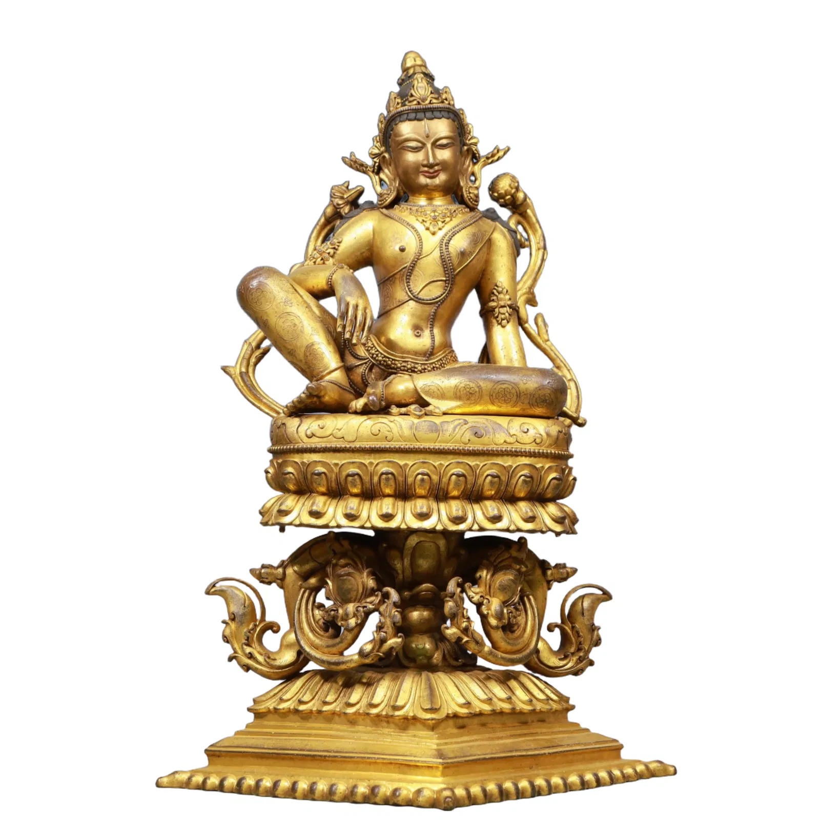 A Solemn Gilt Bronze Statue of Avalokitesvara, With Inscription