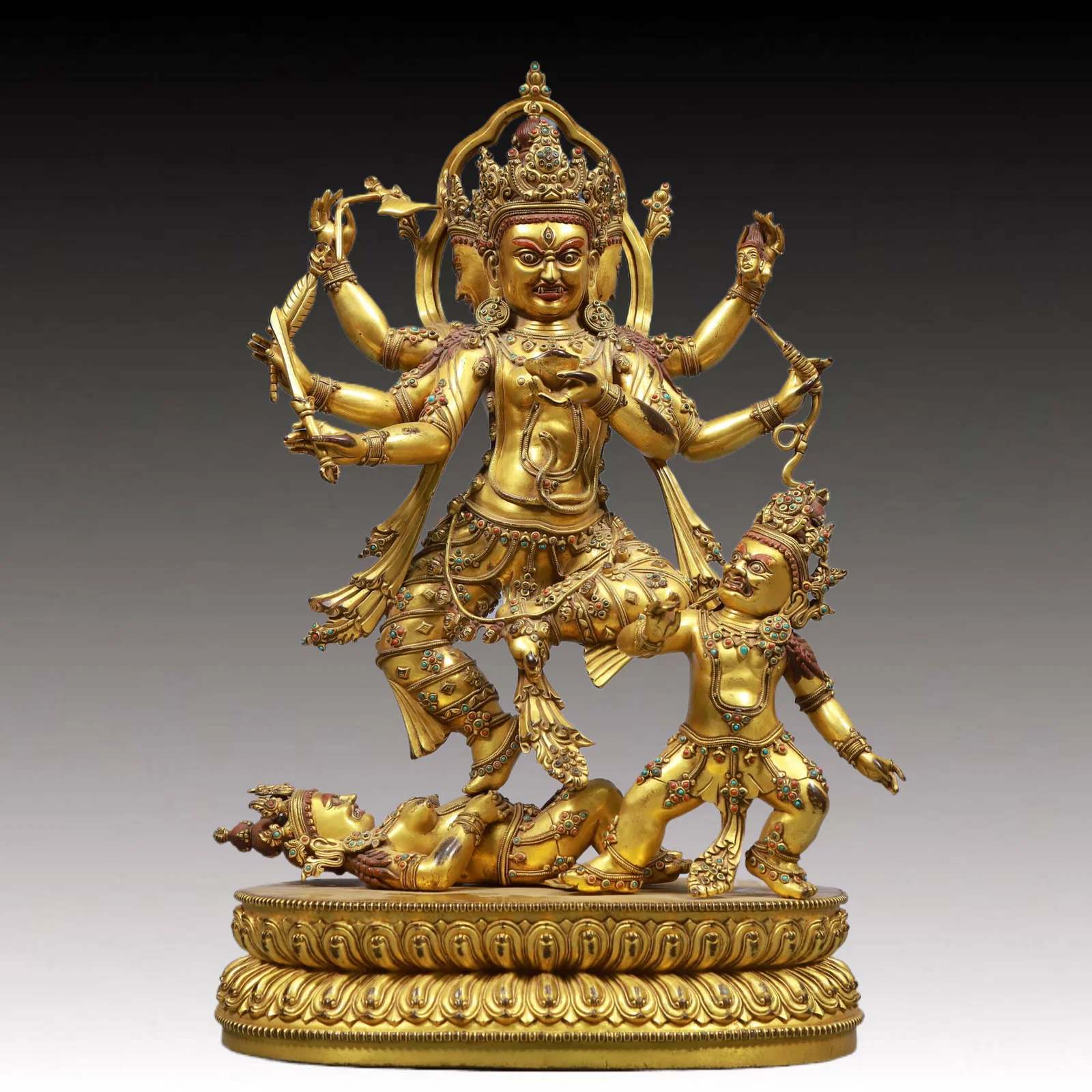 A Solemn Gilt Bronze Statue of Chakrasamvara, Inlaid Gems