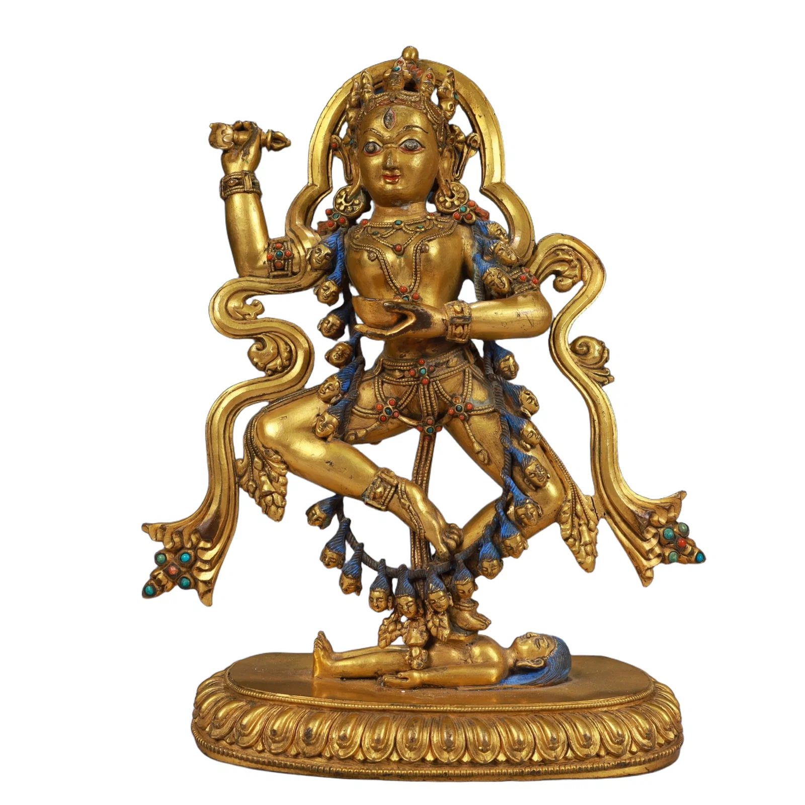 A Solemn Gilt Bronze Statue of Dakini,Inlaid Gems