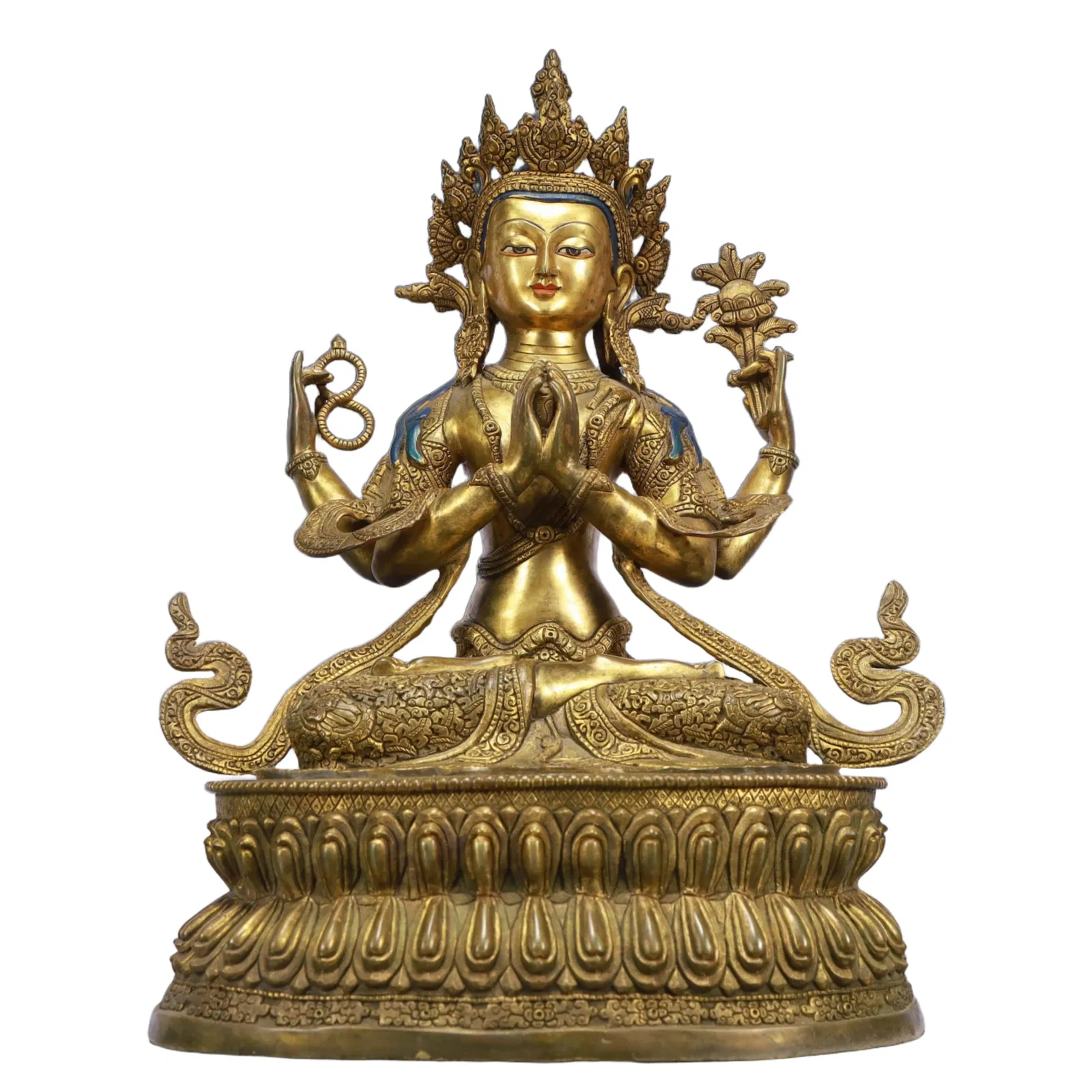 A Solemn Gilt Bronze Statue of Four-Armed Guanyin