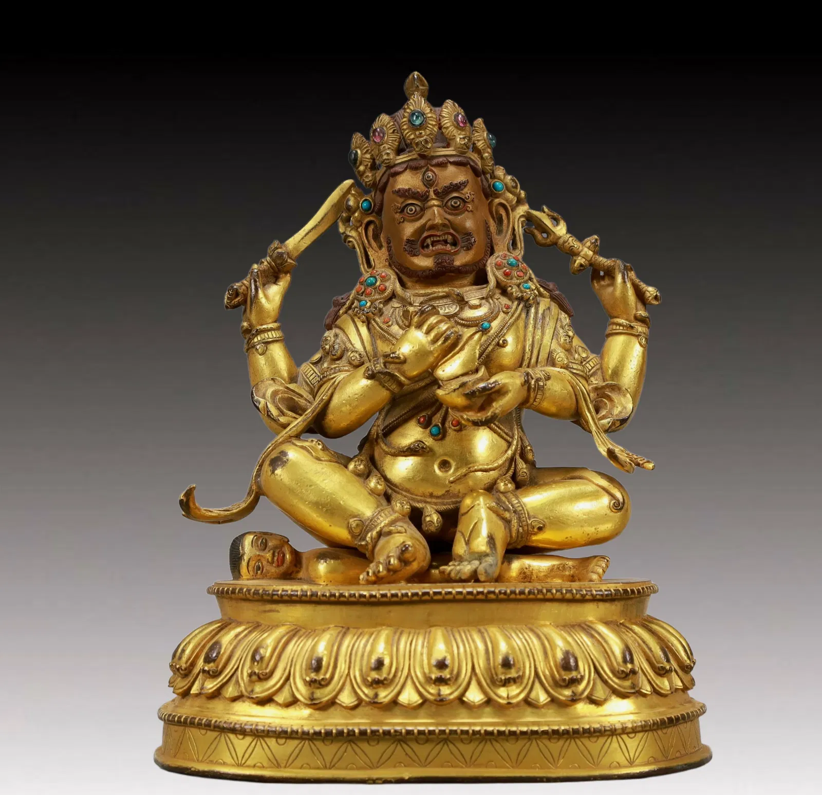 A Solemn Gilt Bronze Statue of Mammon,Inlaid Turquoise