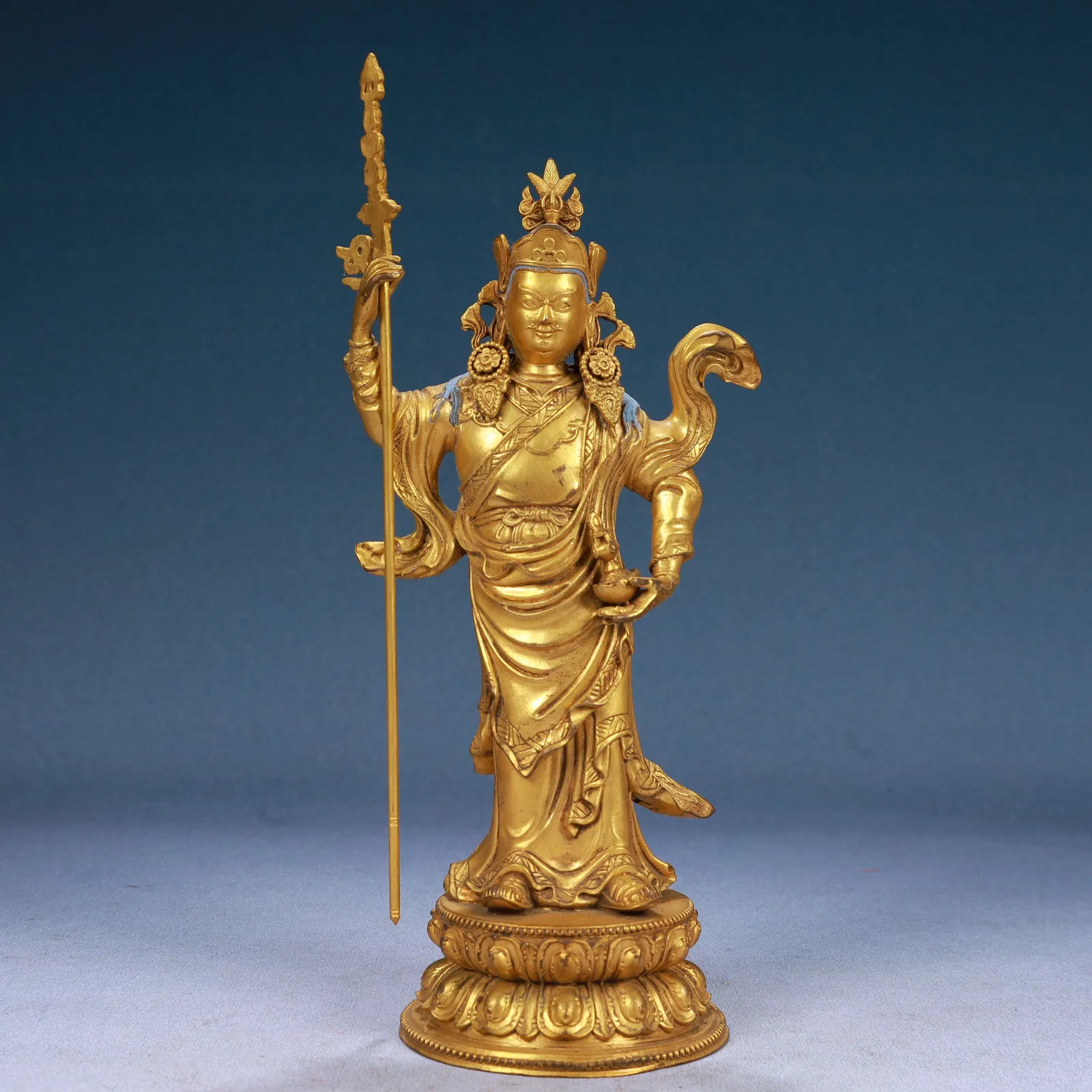 A Solemn Gilt Bronze Statue of Padma Sambhava