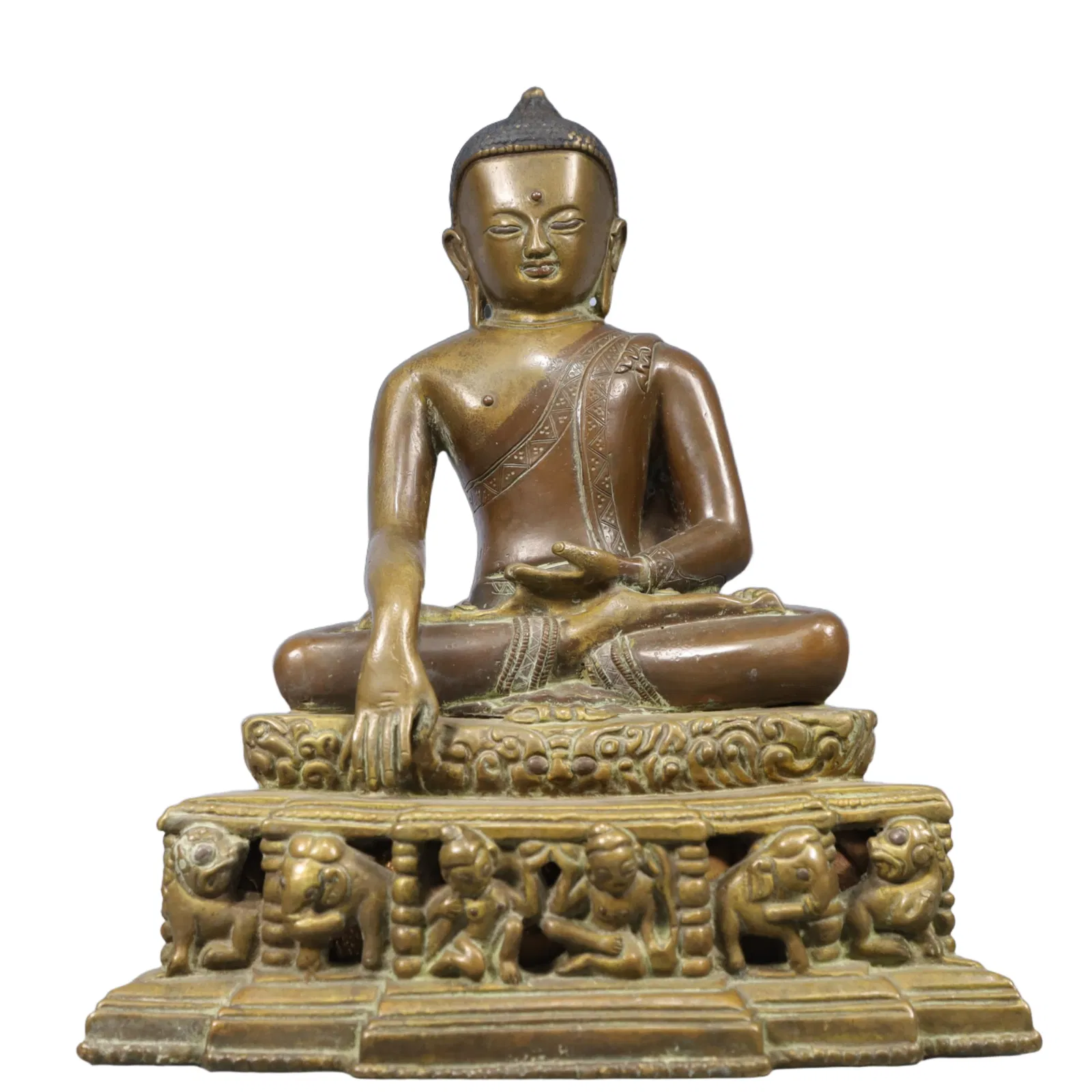 A Solemn Gilt Bronze Statue of Sakyamuni, With Inscription