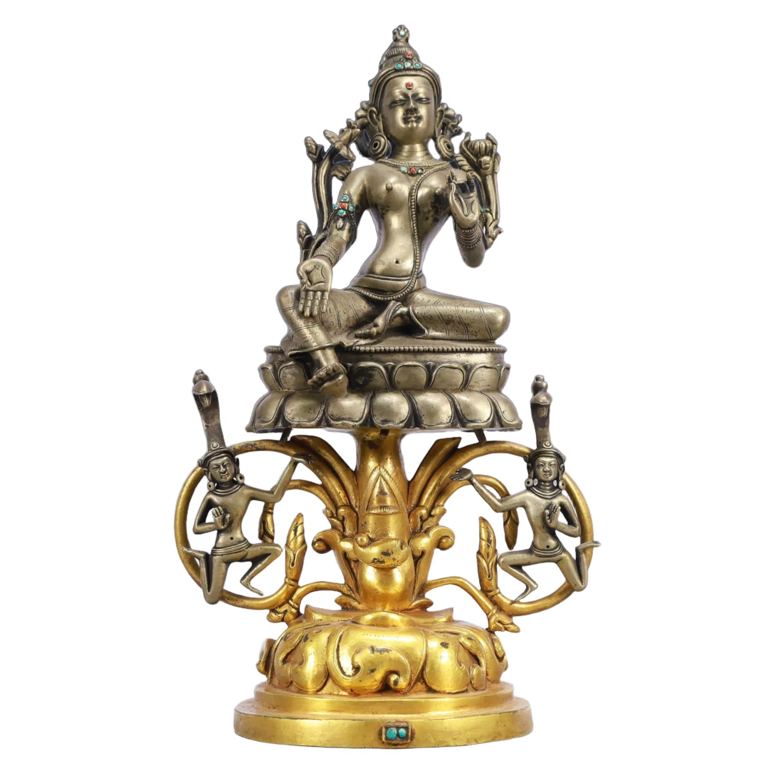 A Solemn Gilt Bronze Statue of Tara,Inlaid Turquoise