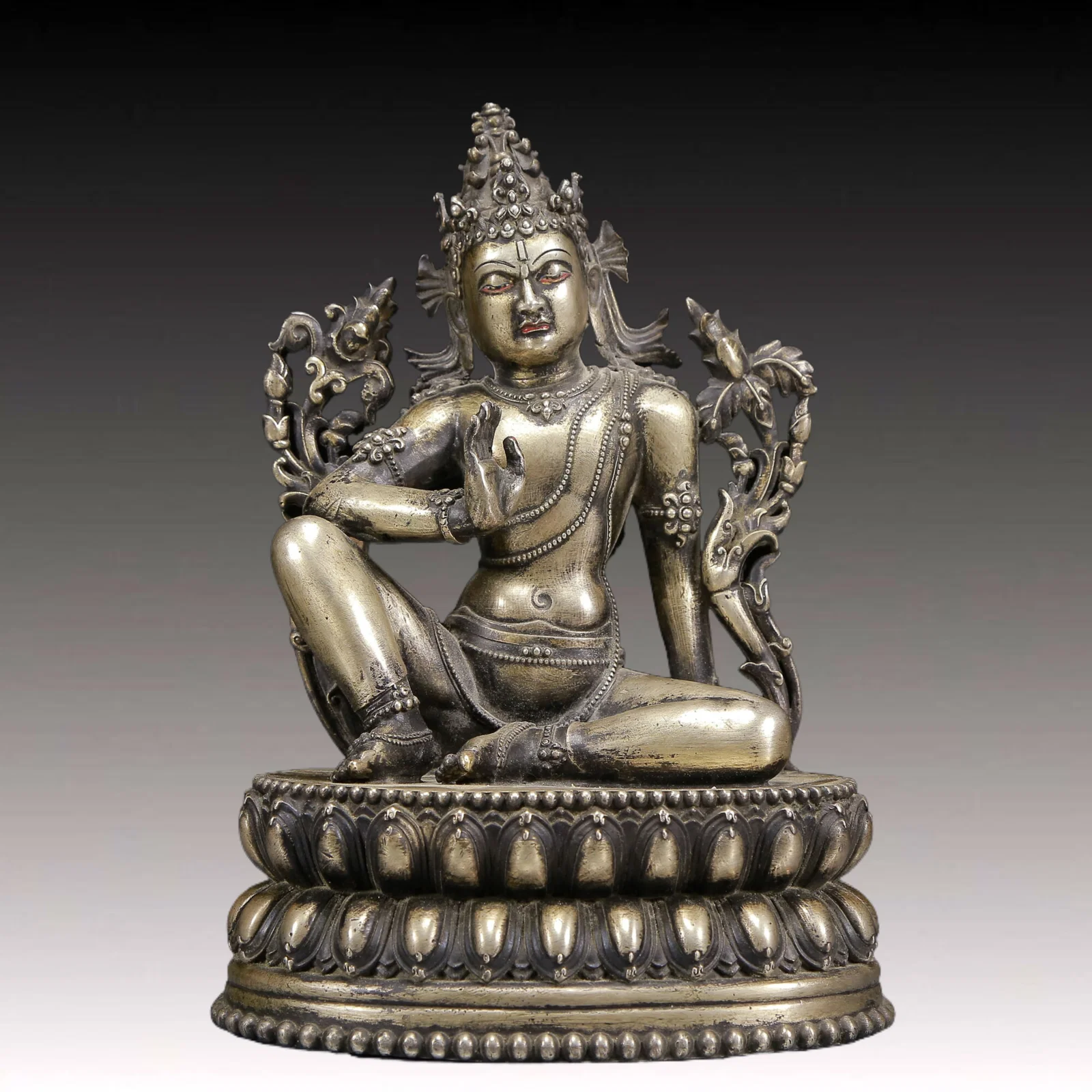 A Solemn Silver Statue of Avalokitesvara