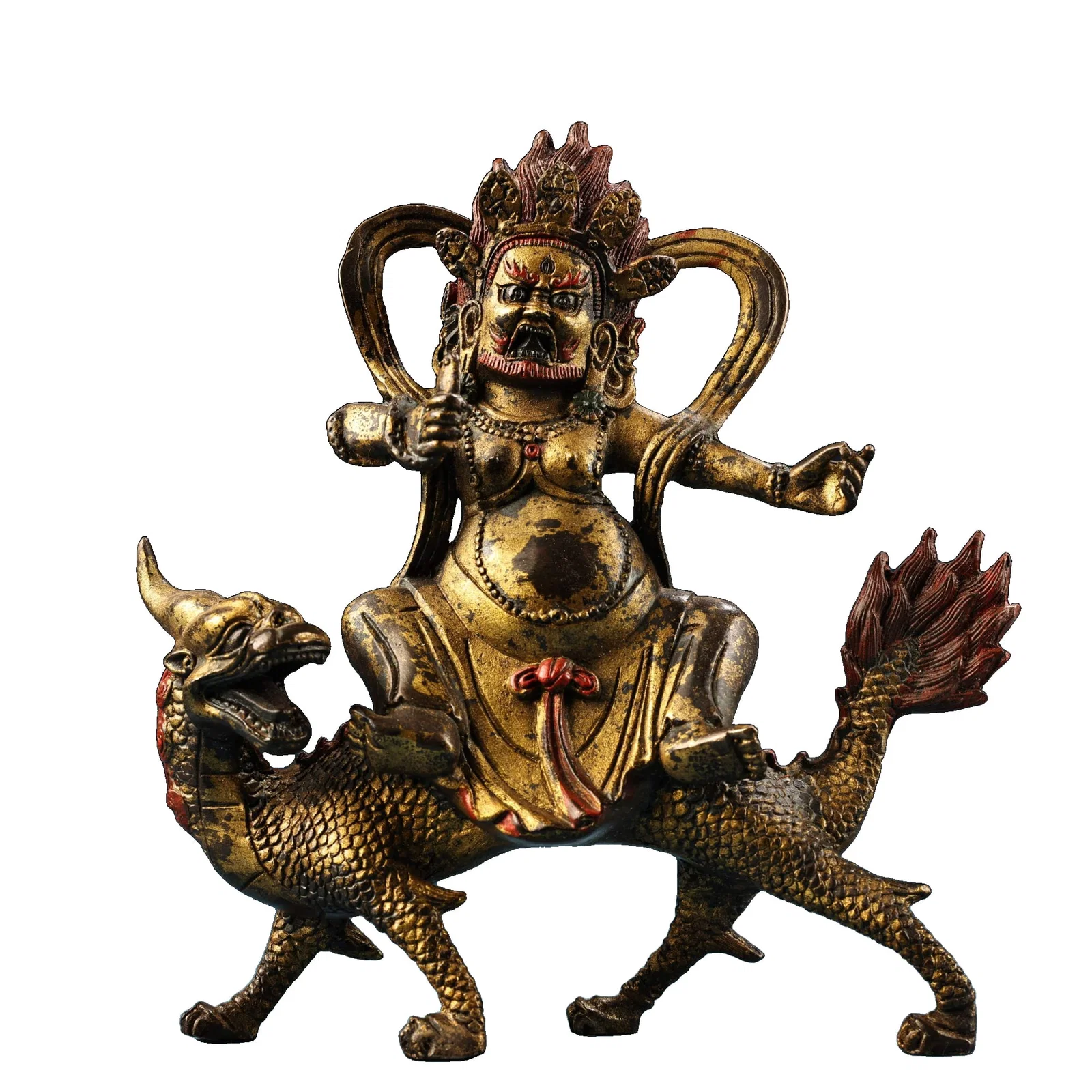 A statue of the Copper Mud Golden Dragon King Wealth God Buddha.