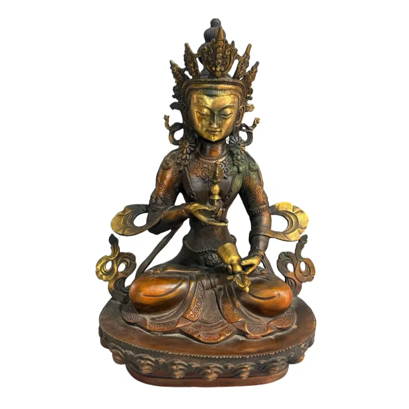 A statue of Vajrasattva made of copper with gold plating from Tibet.