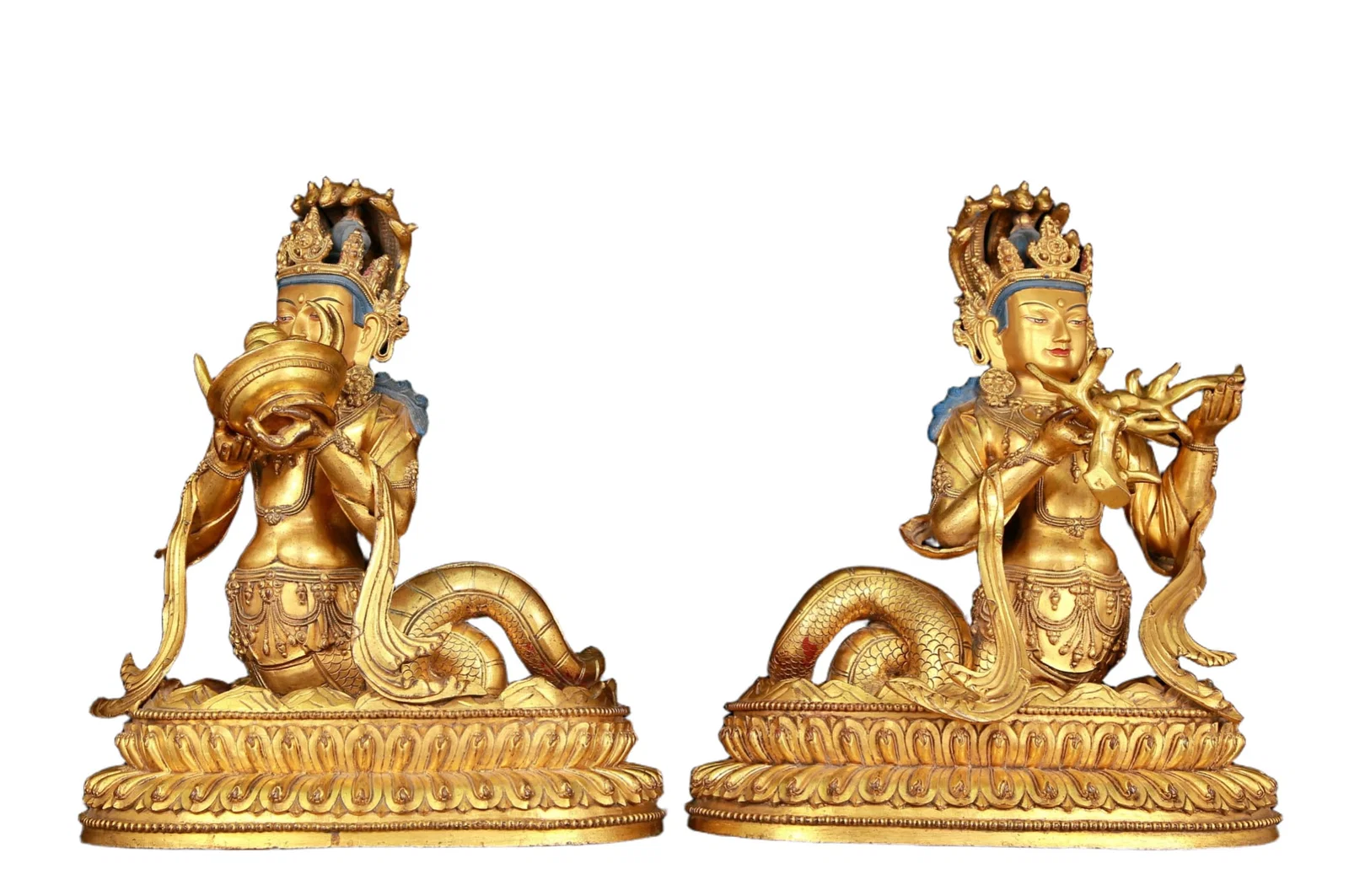 A stunning pair of gilt bronze statues of Bodhisattva