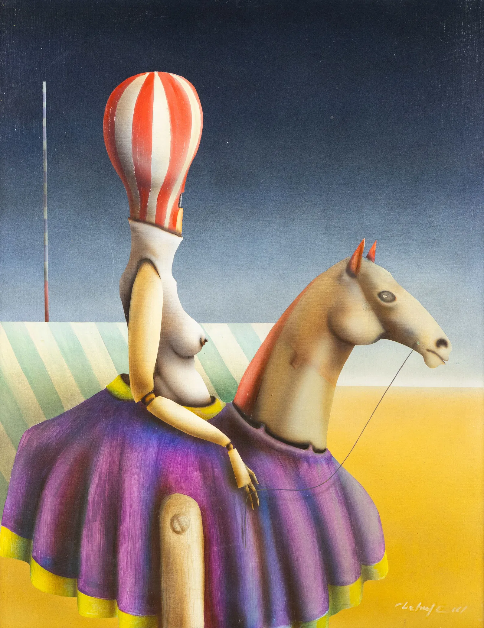A Surrealist painting, 'Horse', oil on canvas, signed (1988).