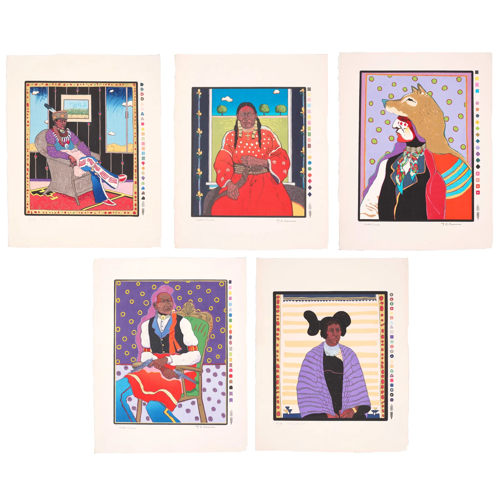 A T.C. Cannon 'Memorial Woodblock Suite,' 1977