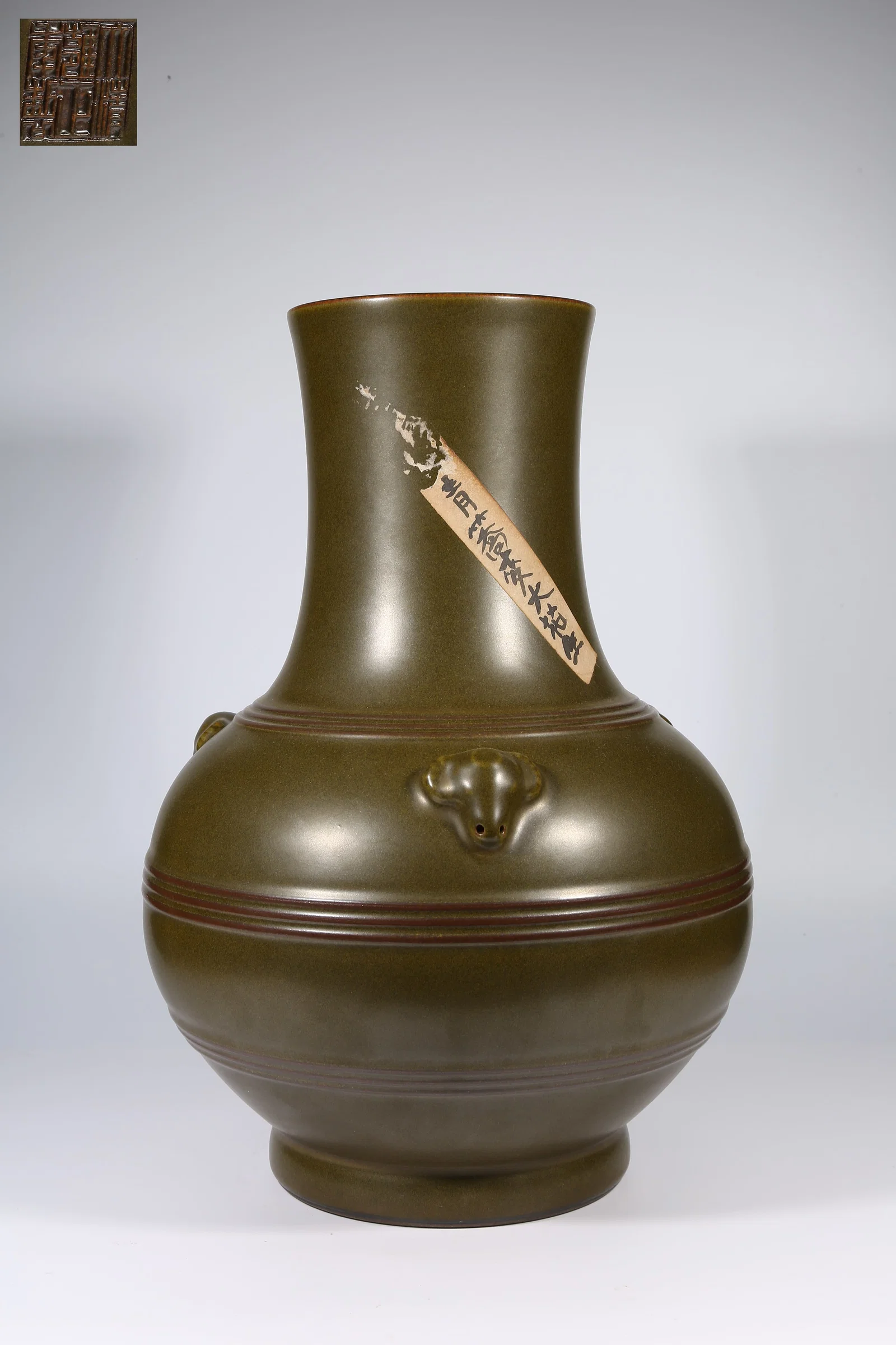 A TEA-LEAF-FINISHED SANCAI "THREE GOATS" ZUN