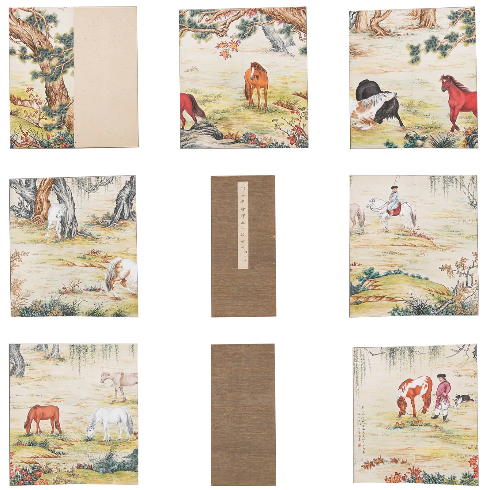 A TEN STEEDS IN THE COUNTRYSIDE PAINTING ALBUM ON PAPER BY GIUSEPPE CASTIGLIONE (LANG SHINING) (6