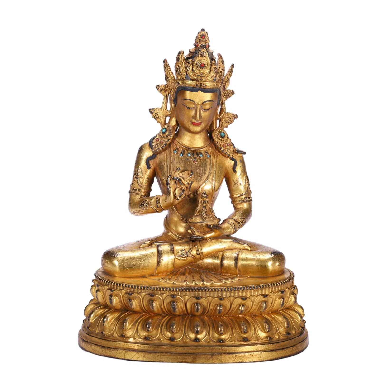 A TIBETAN BRONZE-GILT VAJRASATTVA