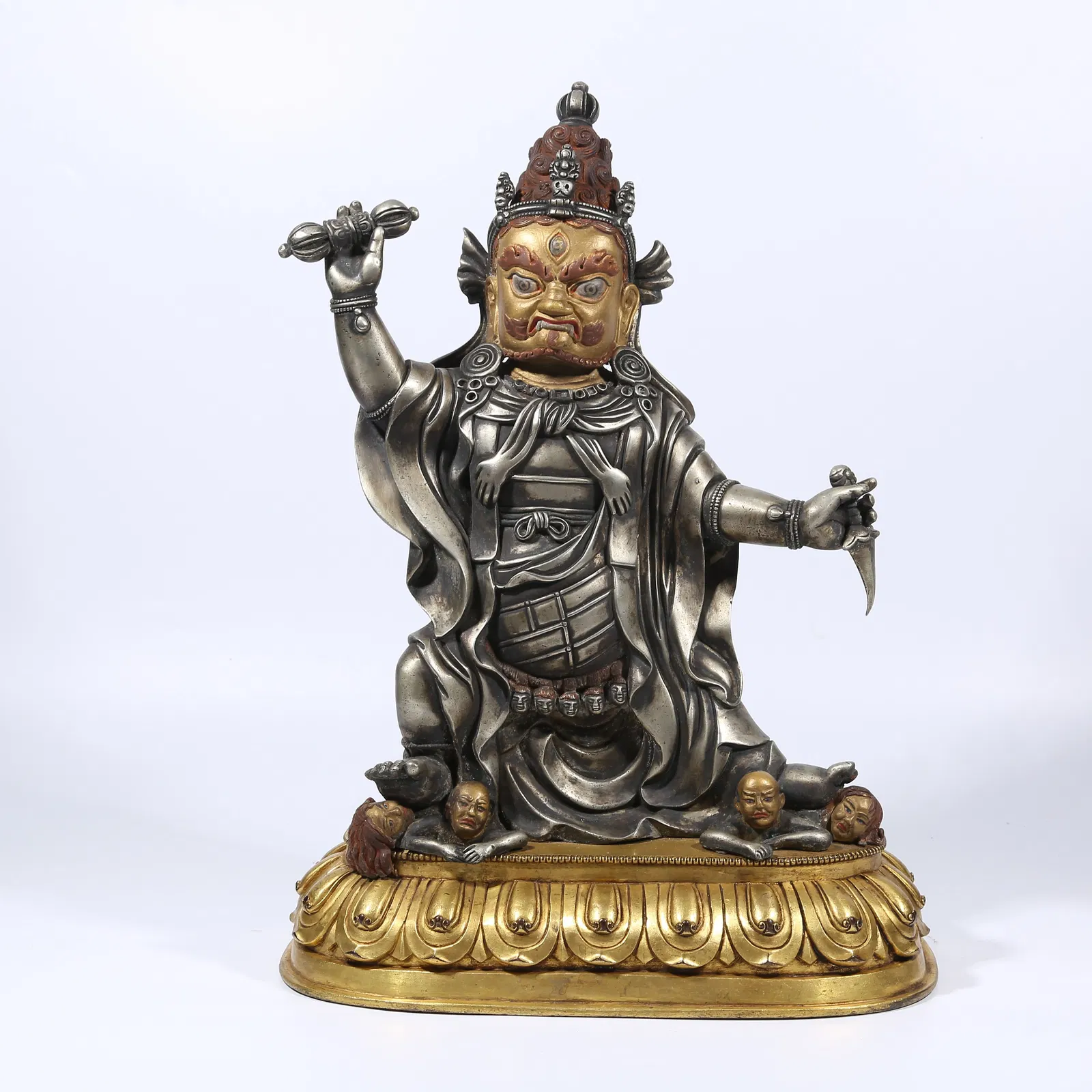 A TIBETAN SILVER VAJRA-HOLDER BODHISATTVA STATUE