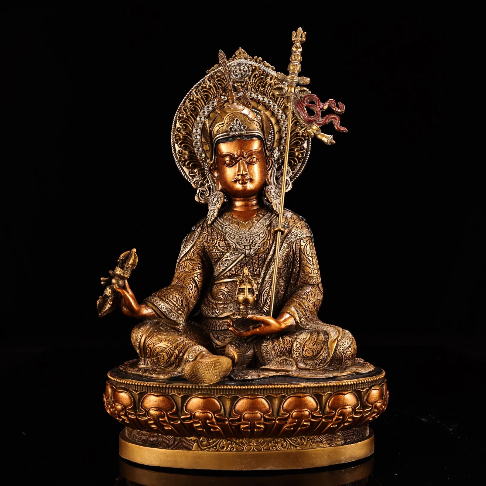 A Tibetan-style Lotus Bodhisattva statue made of pure copper with high relief engraving and gilding,