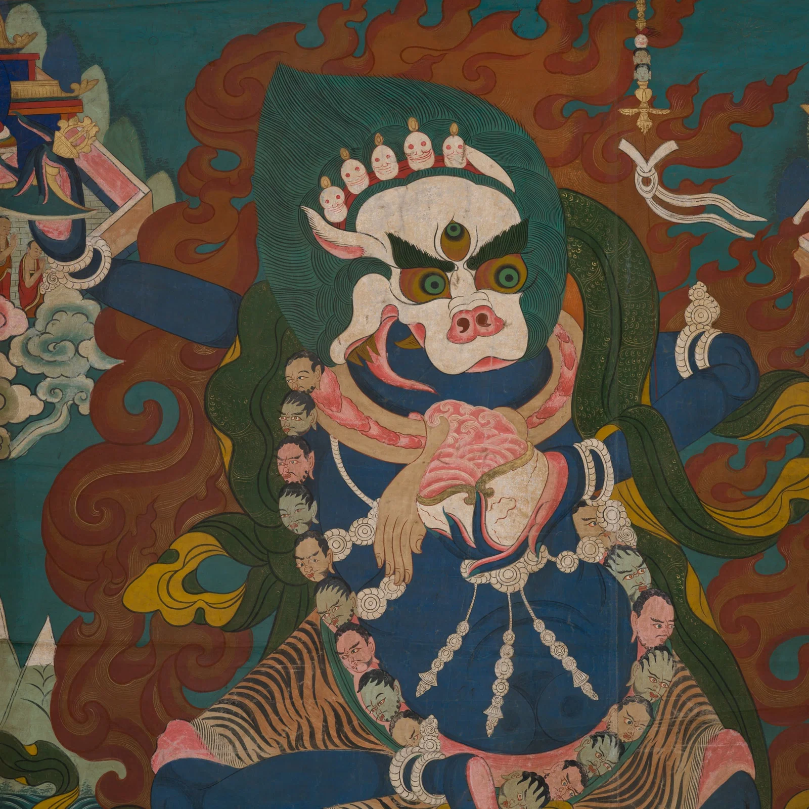 A VERY LARGE (165x124 CM) THANGKA OF SIMHAMUKHA (SIMHAVAKTRA), HIMALAYAN REGION, 19TH CENTURY