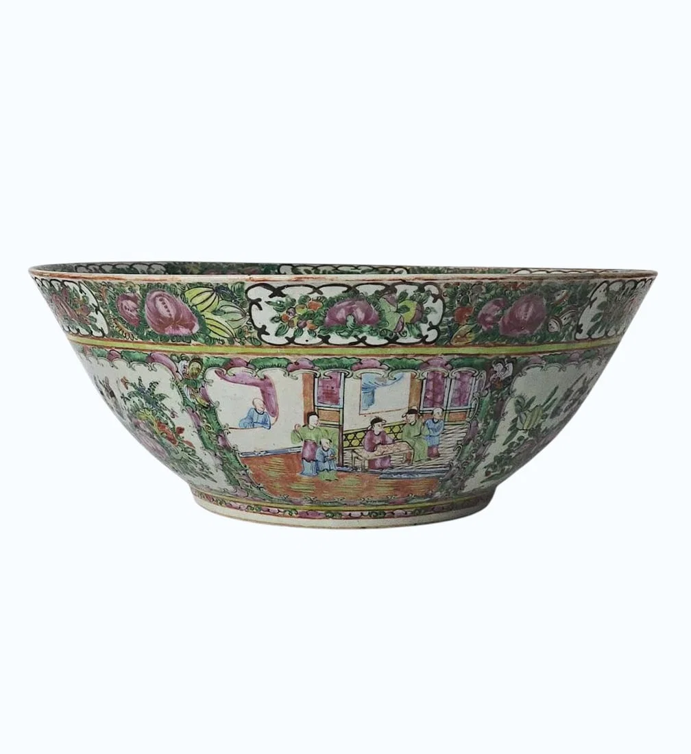 A Very Large Chinese Export Rose Medallion Bowl Basin 19th C Qing Dynasty Punch Bowl
