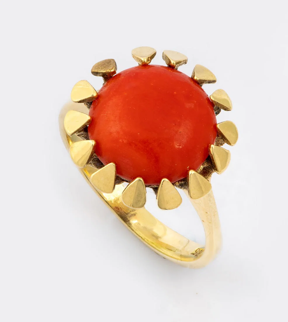 A Vintage 14K Yellow Gold and Coral Ring