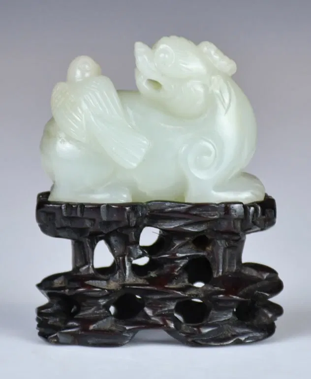 A White Jade Carved Beast w/Std Qing