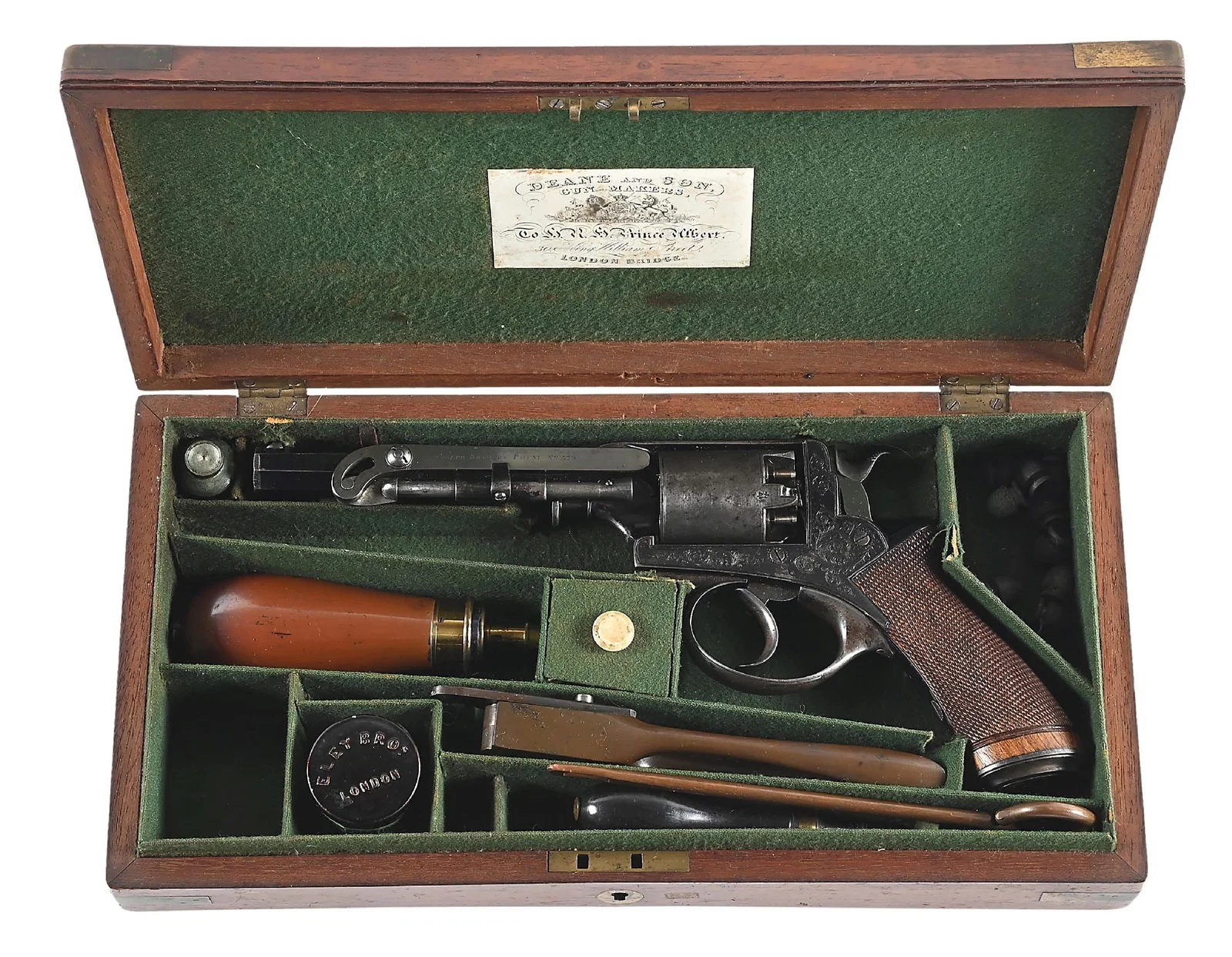 (A) WONDERFUL CASED DEANE & SON ADAMS PATENT DOUBLE ACTION PERCUSSION REVOLVER.