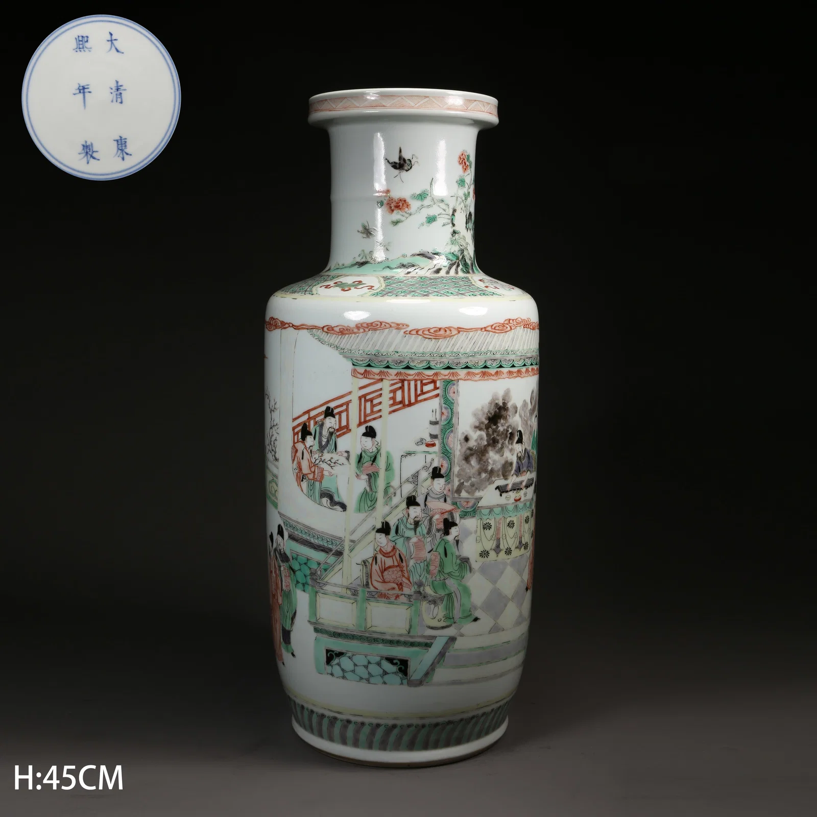 A WUCAI MALLET VASE WITH ELEGANT SCHOLAR GATHERING SCENE