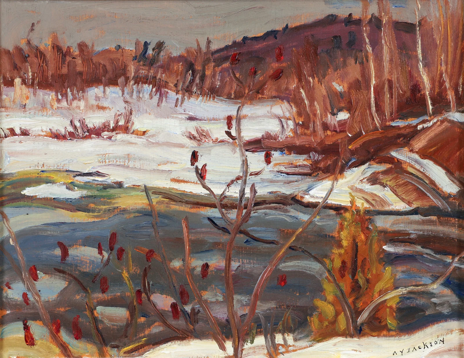 A. Y. Jackson Madawaska River 1961 Oil on Wood Panel