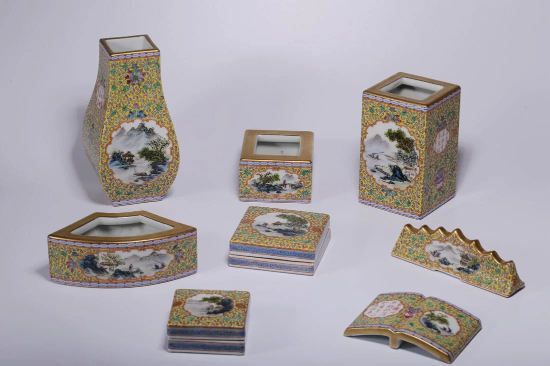 A Yellow Colored Fencai Scholar’s Set