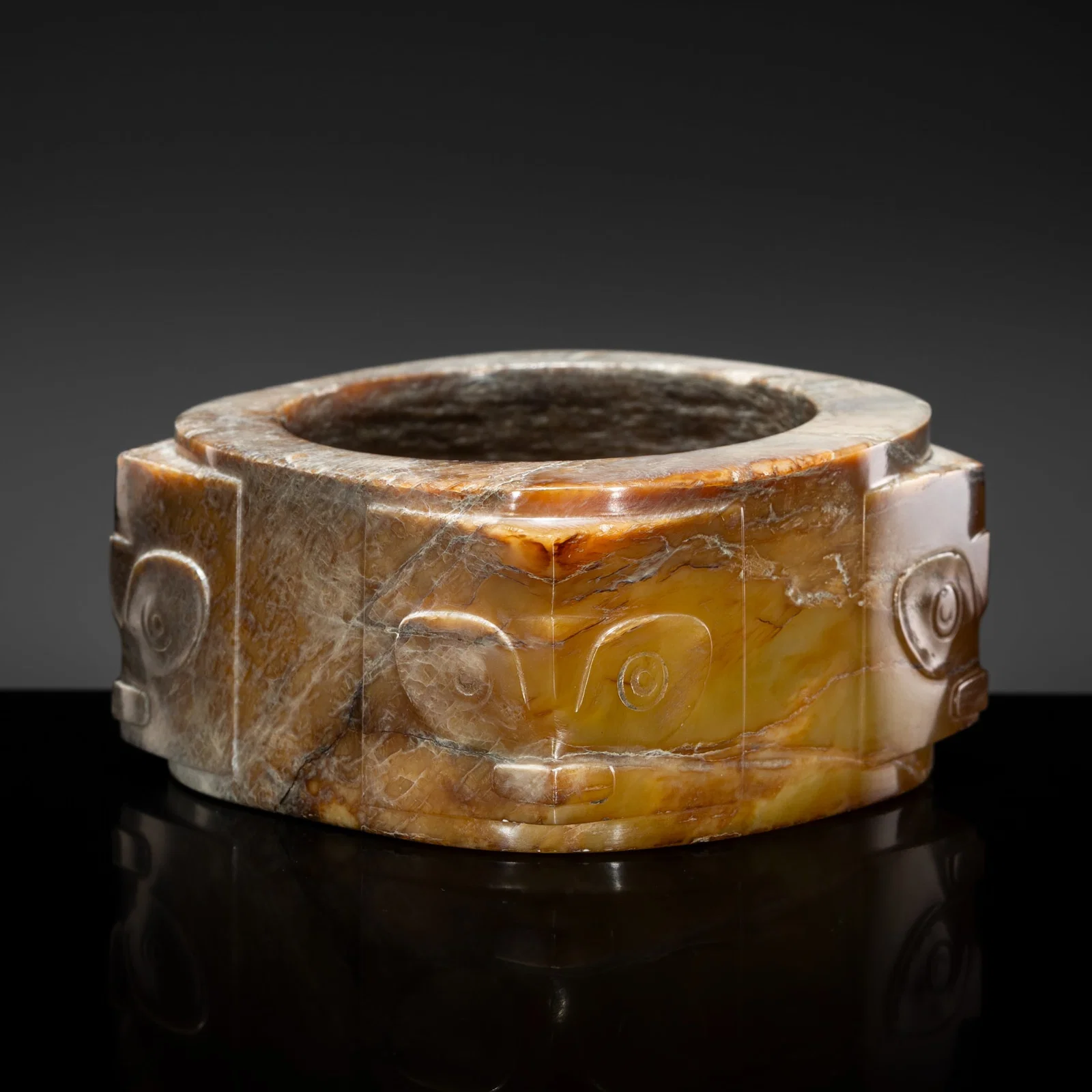A YELLOW JADE CONG, NEOLITHIC PERIOD, LIANGZHU CULTURE