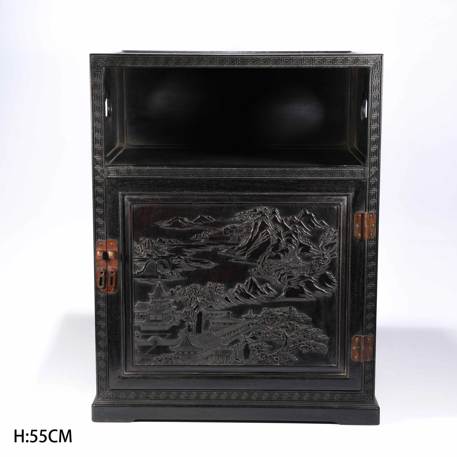 A ZITAN CABINET WITH LANDSCAPE AND PAVILION MOTIFS (SET)